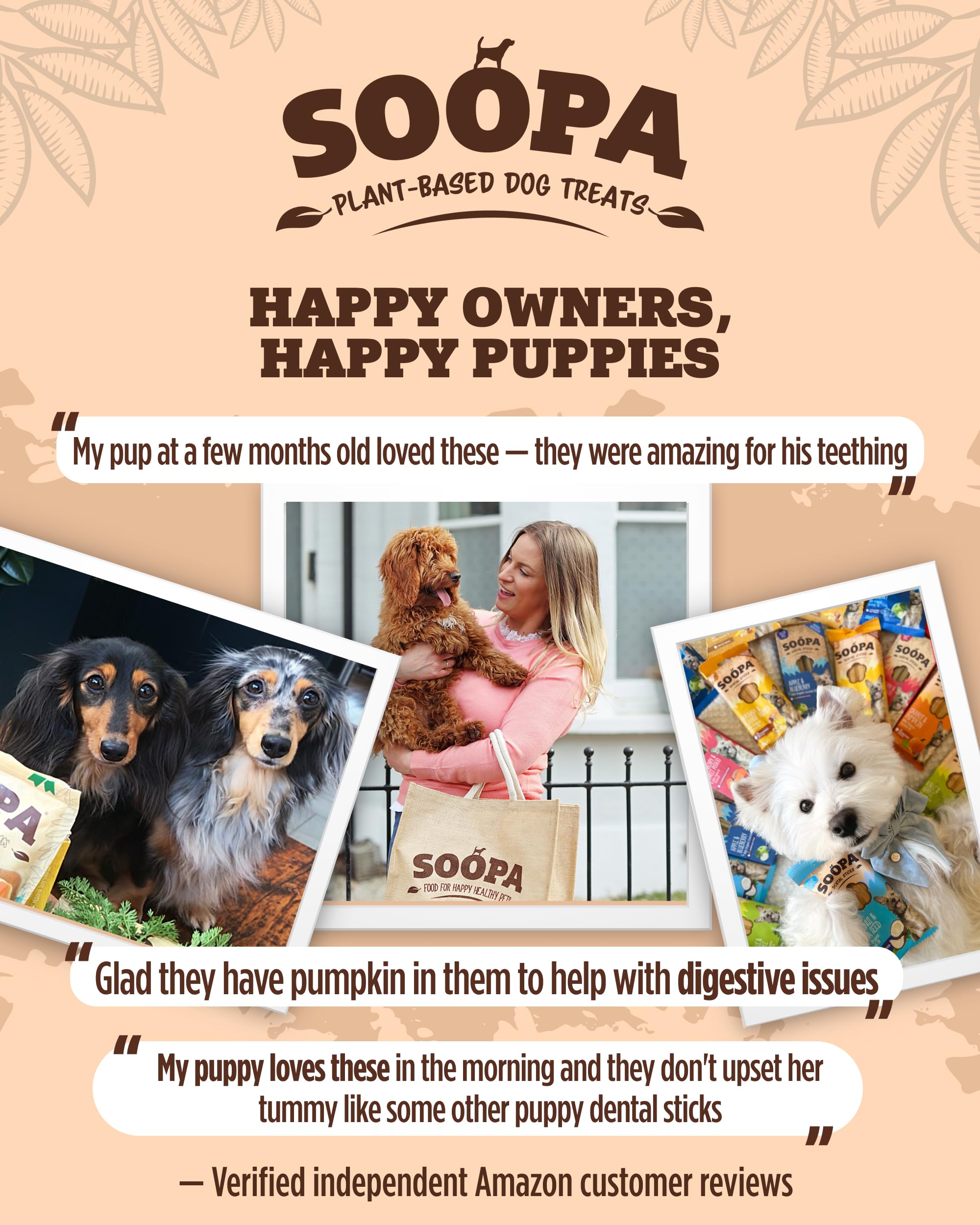 Soopa Banana & Pumpkin PUPPY Dental Sticks for All Life Stages | Low-Fat, Allergen-Free | 110g Bag 8