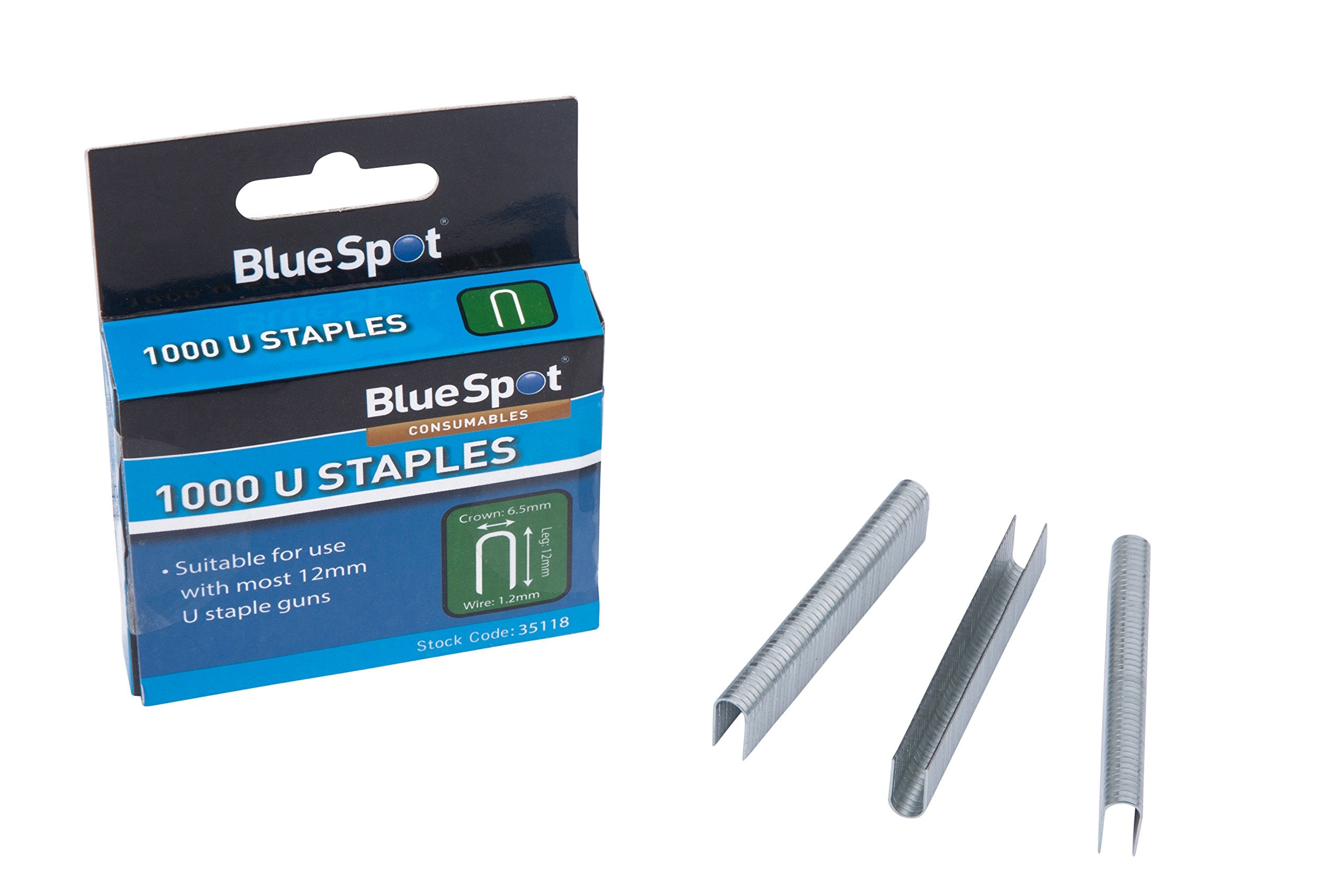 Blue Spot Tools 35118 Round Crown T25 Staples - 12mm Leg Length | 6.5mm Crown | 1000 Pack