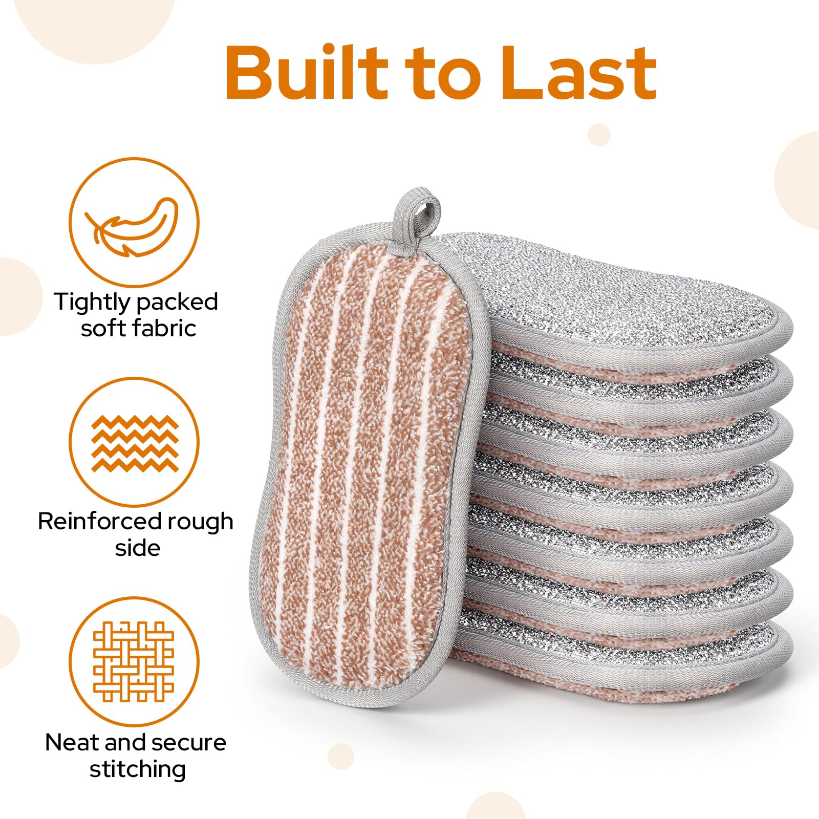 Euqvunn 8 Pack Dual-Sided Kitchen Cleaning Sponges | Thick & High-Density | Non-Scratch 6