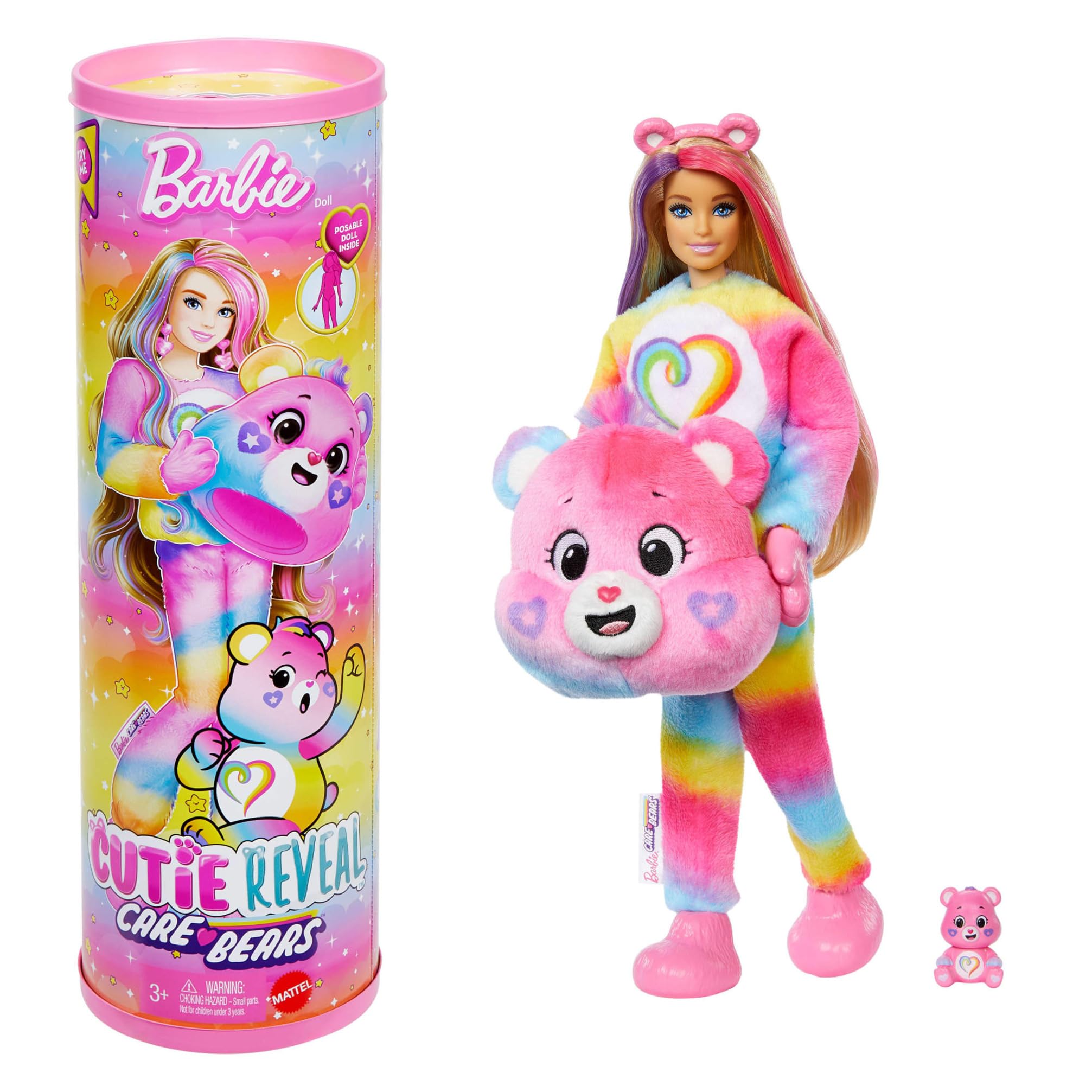 Barbie Cutie Reveal Care Bears Doll & Accessories - Togetherness Bear with 10 Surprises, Color Change & Mini Bear (JFV60) 1