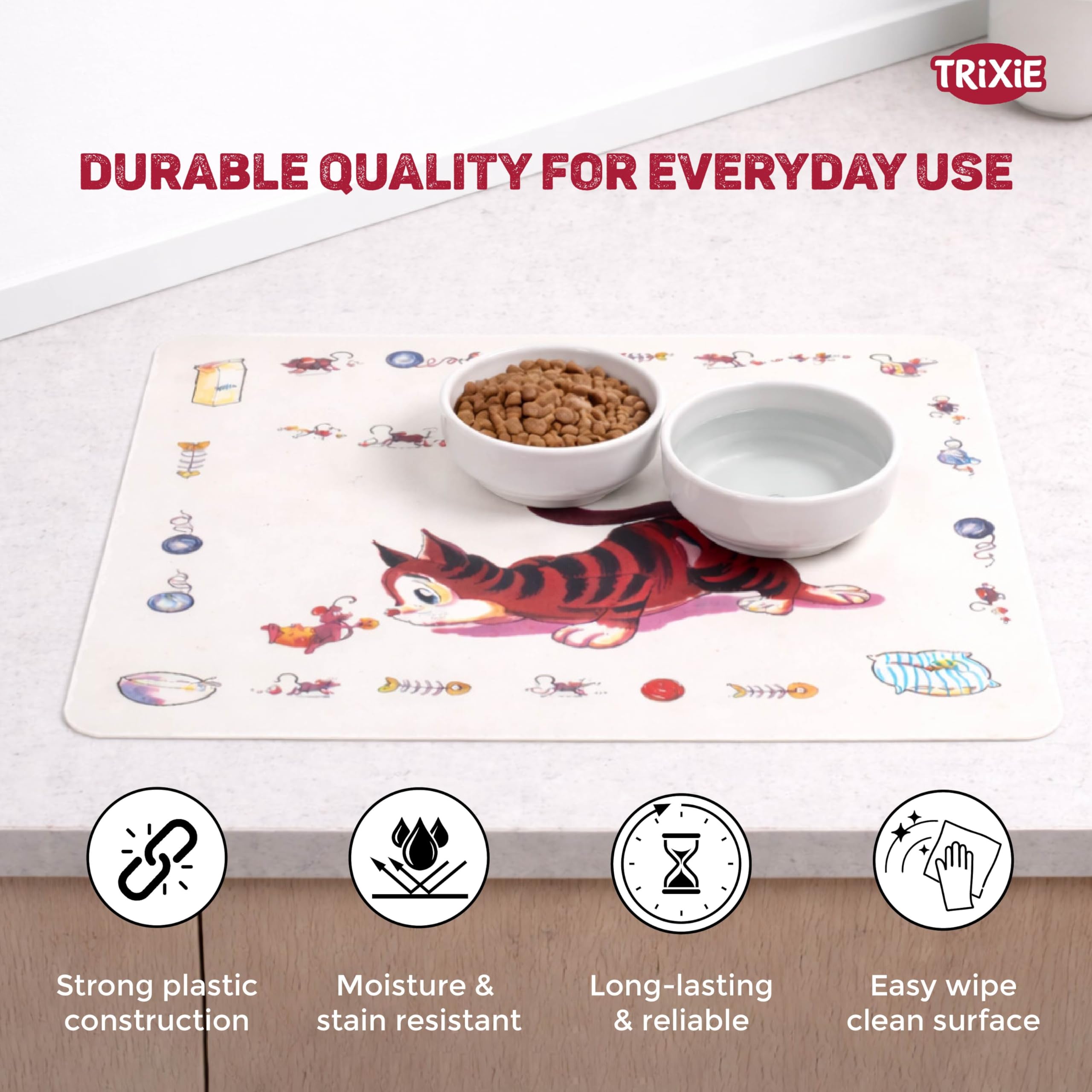 TRIXIE Comic Cat Print Plastic Feeding Mat - Non-Slip, Easy Clean | 44 x 28 cm 5
