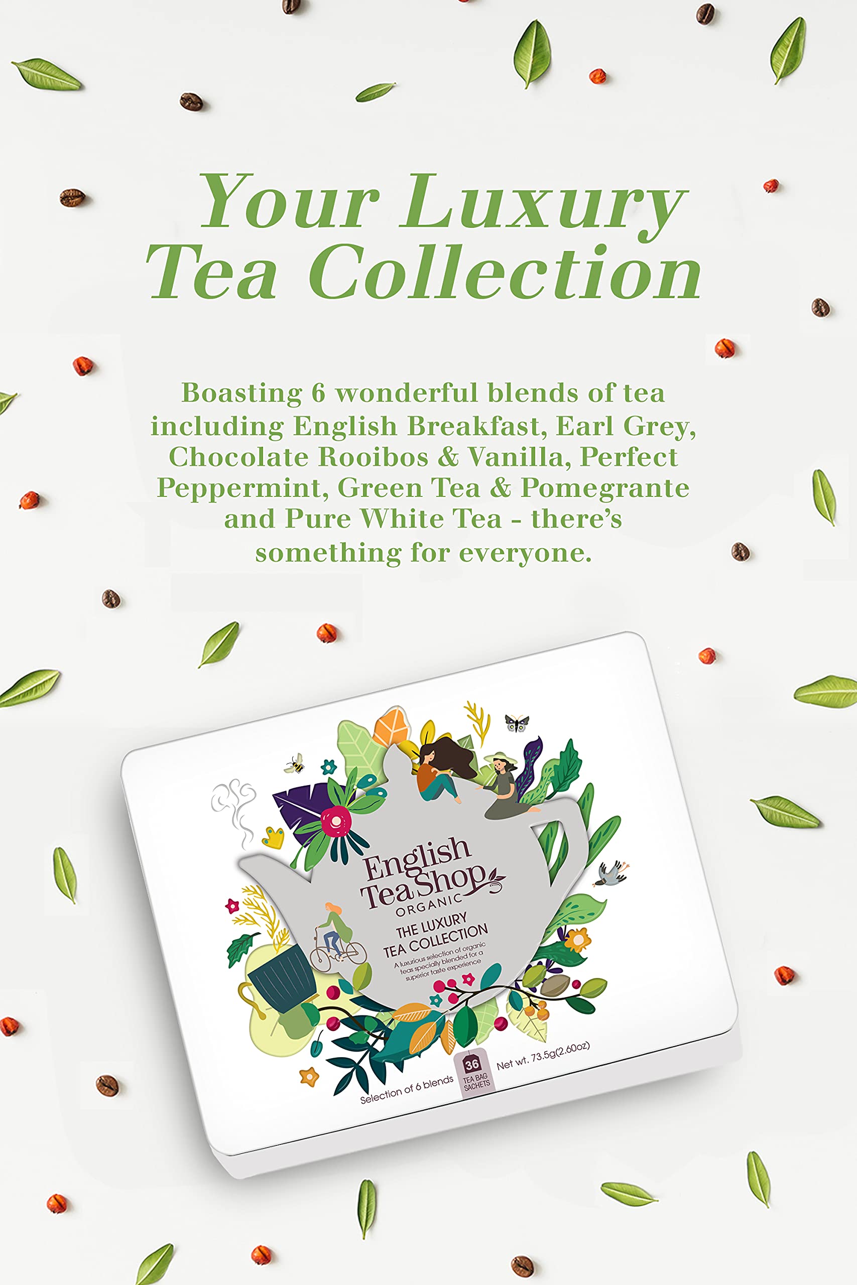 English Tea Shop Organic Luxury Gift Tin - 36 Tea Bags, 6 Varieties, Compostable Packaging 4