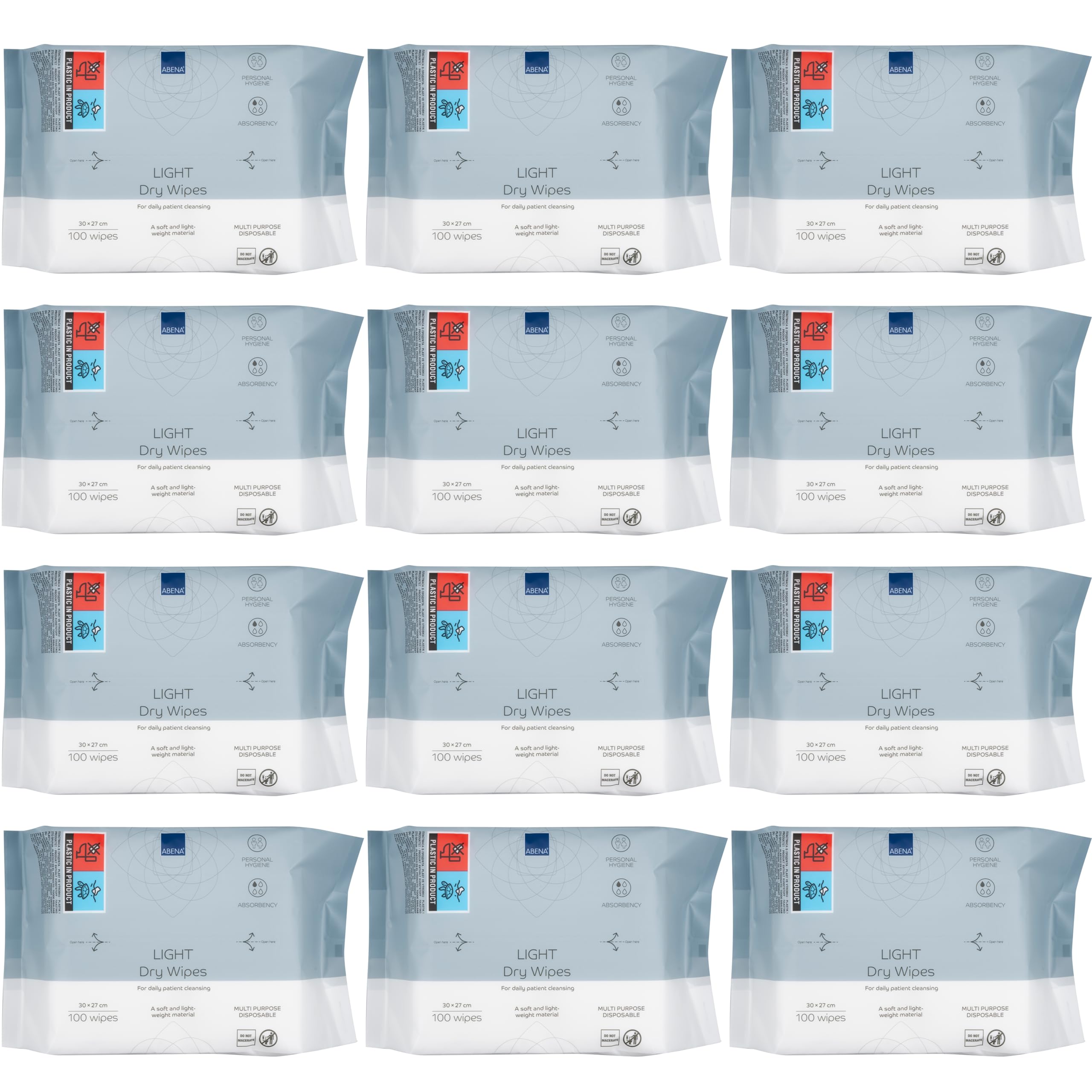 ABENA Light Dry Wipes - Gentle Cleansing | 1200 Count | Hypoallergenic