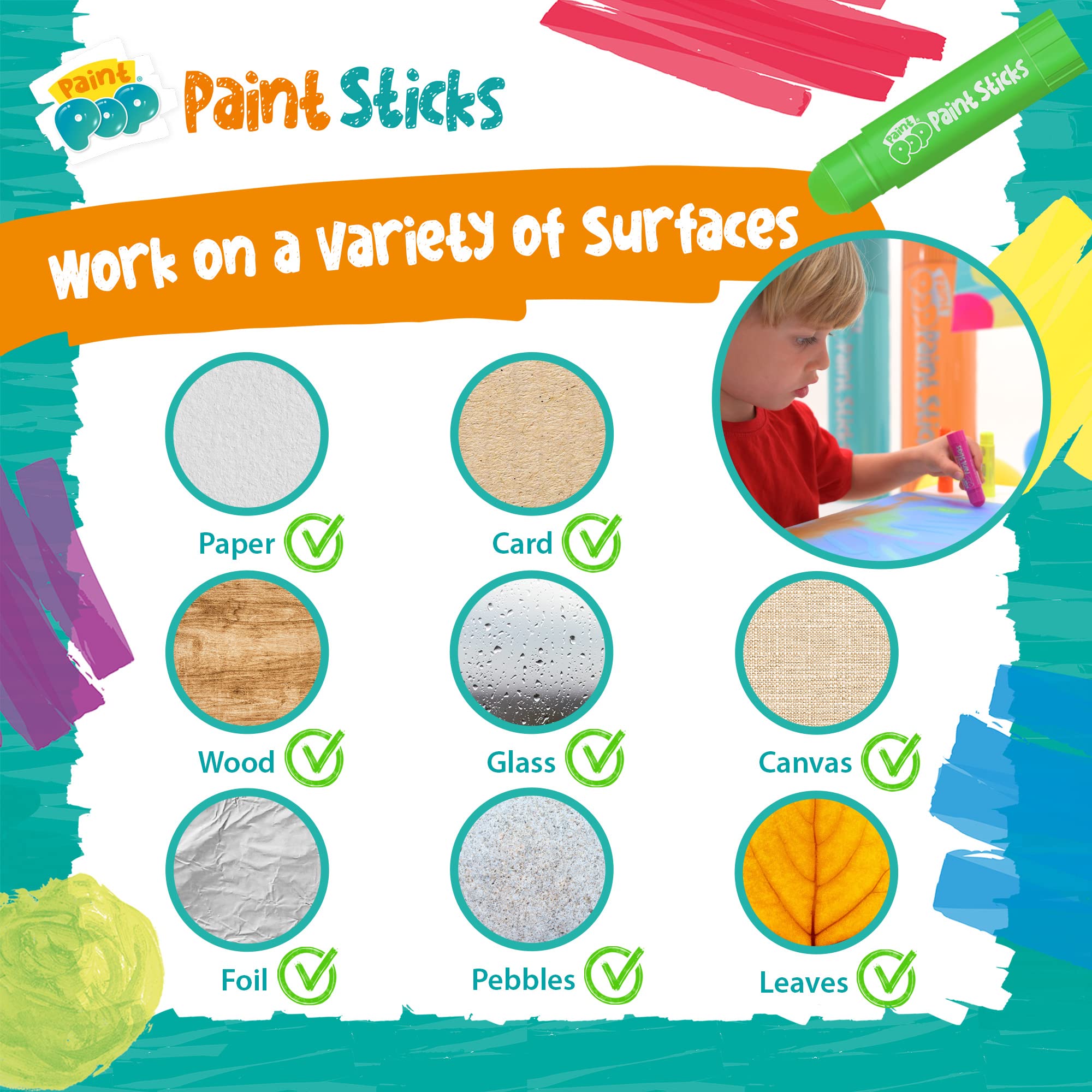 Paint Pop Paint Sticks - 30 Pack Assorted Colors | Mess-Free Painting for Kids 6