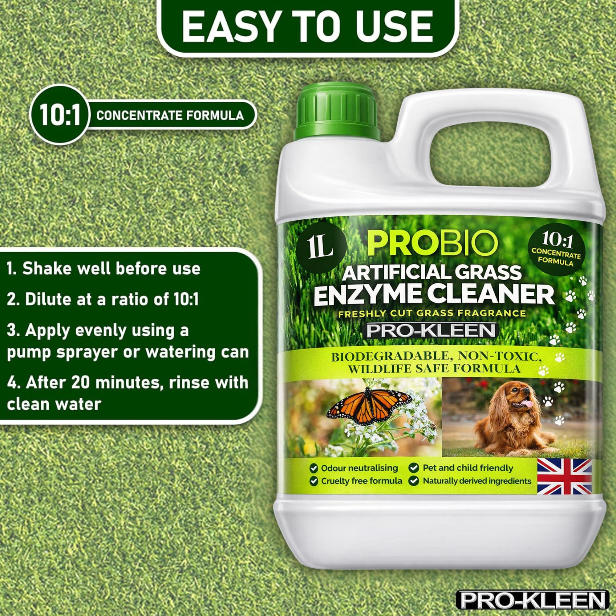 Pro-Kleen ProBio Artificial Grass Cleaner - Probiotic Deodoriser | 1L | Fresh Cut Grass Scent 3
