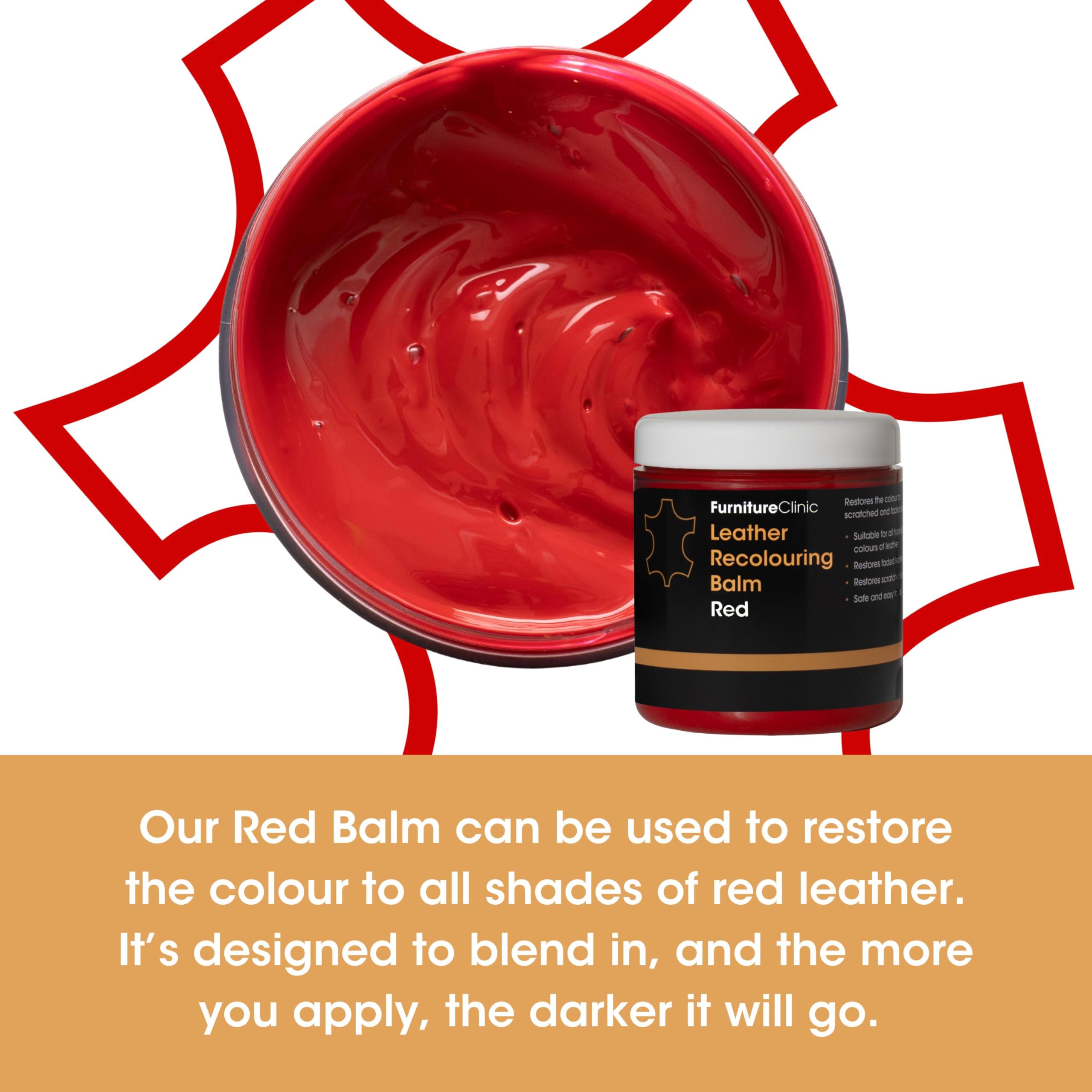 Furniture Clinic Leather Recolouring Balm - Red (16 Colours Available) for Sofas, Car Seats, Shoes & Clothing 8