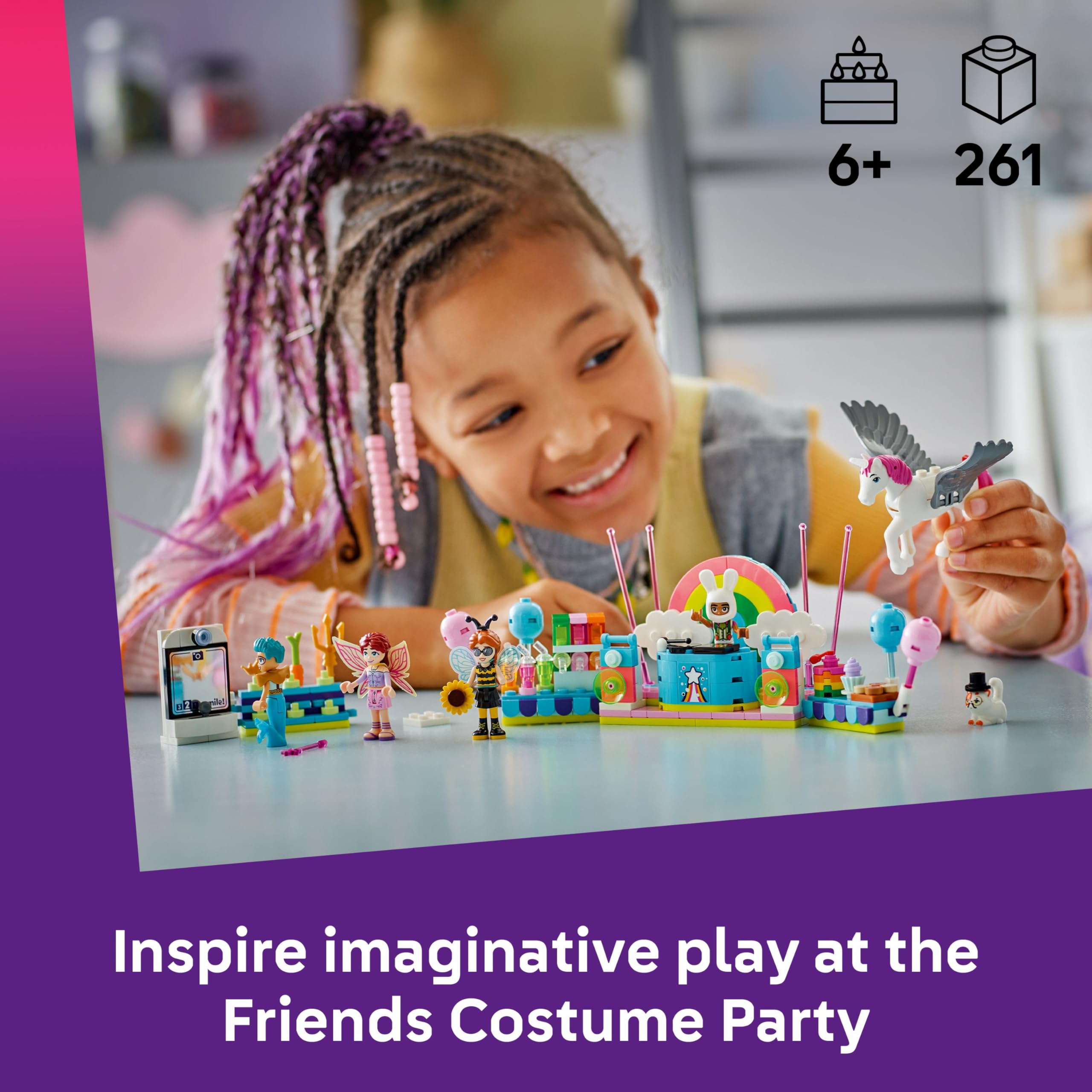 LEGO Friends Costume Party with Unicorn & Fairy Playset | 4 Mini Dolls, 2 Animal Figures | Ages 6+