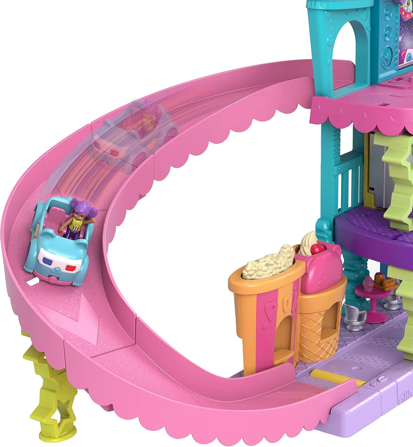 Polly Pocket Pollyville Drive-In Movie Theatre Playset - 3-Floor Interactive Playset with Micro Dolls & Car, Ages 4+ 5