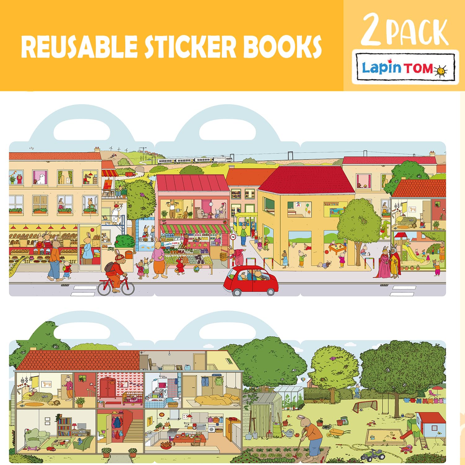 GUYUCOM Reusable 3D Sticker Book for Kids - Tom the Little Rabbit Theme | 2 Pack | Ages 2+ 6