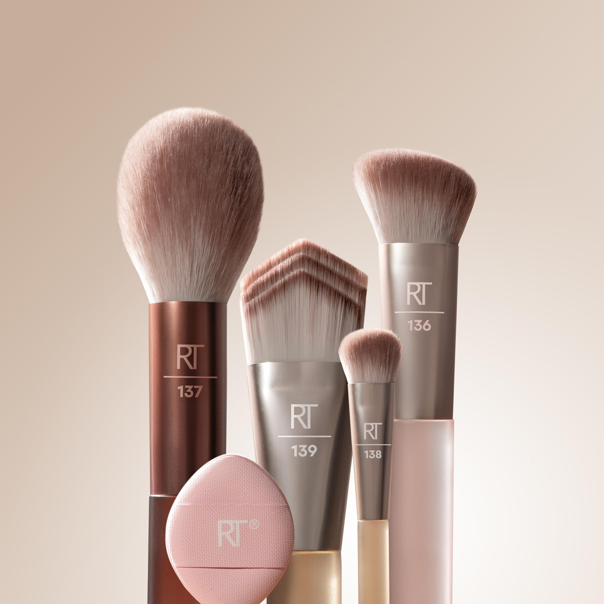 REAL TECHNIQUES New Nudes 2.0 Blurred Base Kit - 5 Piece Face Makeup Brush Set with Mini Powder Puff 3