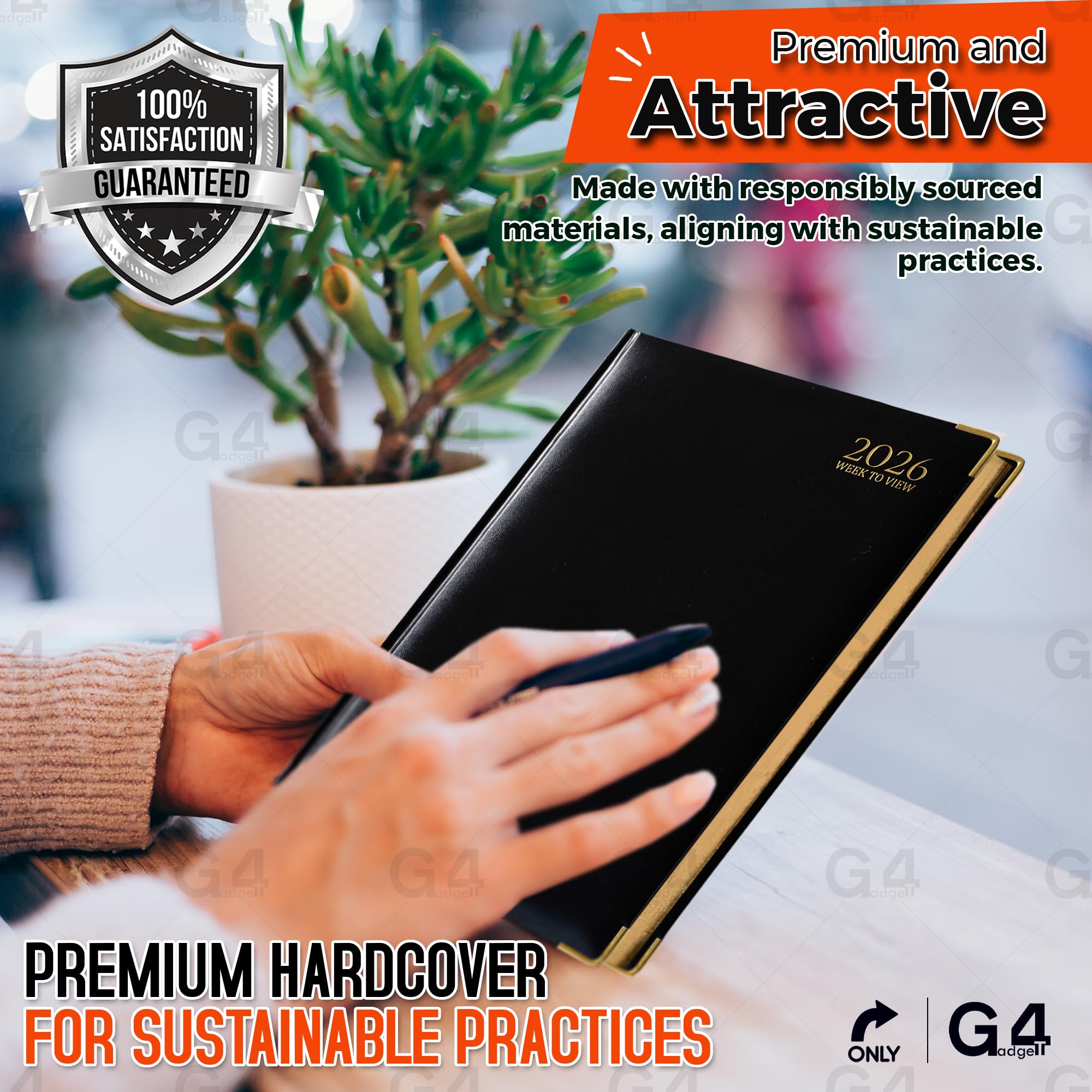 G4GADGET 2026 A5 Week to View Diary Gilt Edges Hardback Black 4