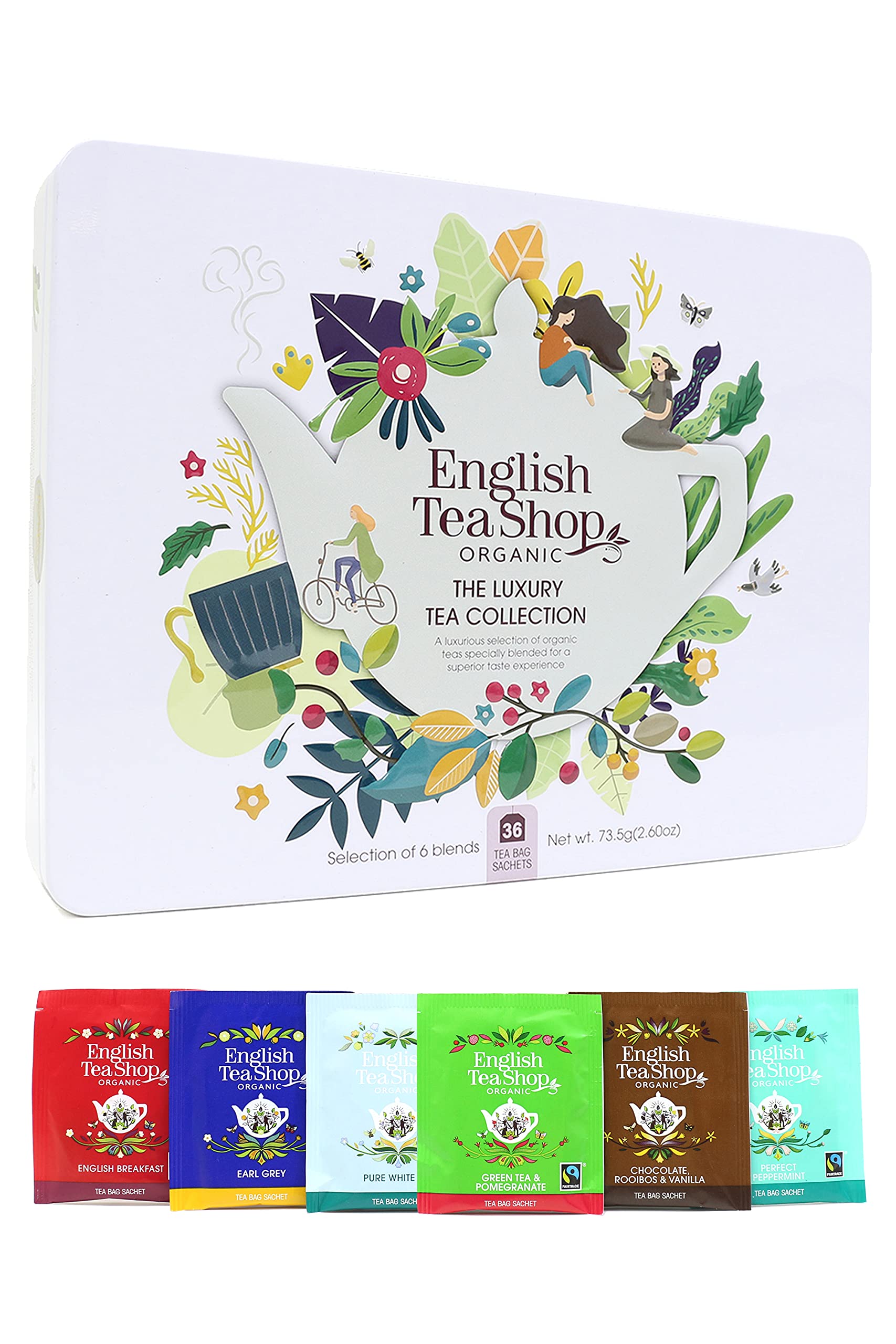 English Tea Shop Organic Luxury Gift Tin - 36 Tea Bags, 6 Varieties, Compostable Packaging