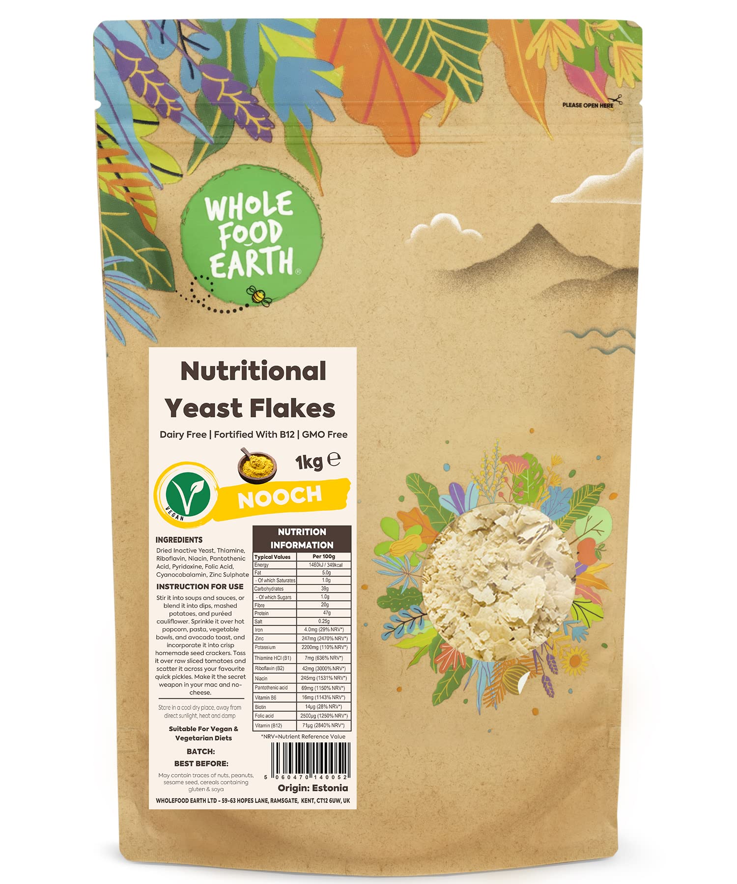Wholefood Earth Nutritional Yeast Flakes - 1 kg Pack | B12 Enriched | Dairy Free | GMO Free 1