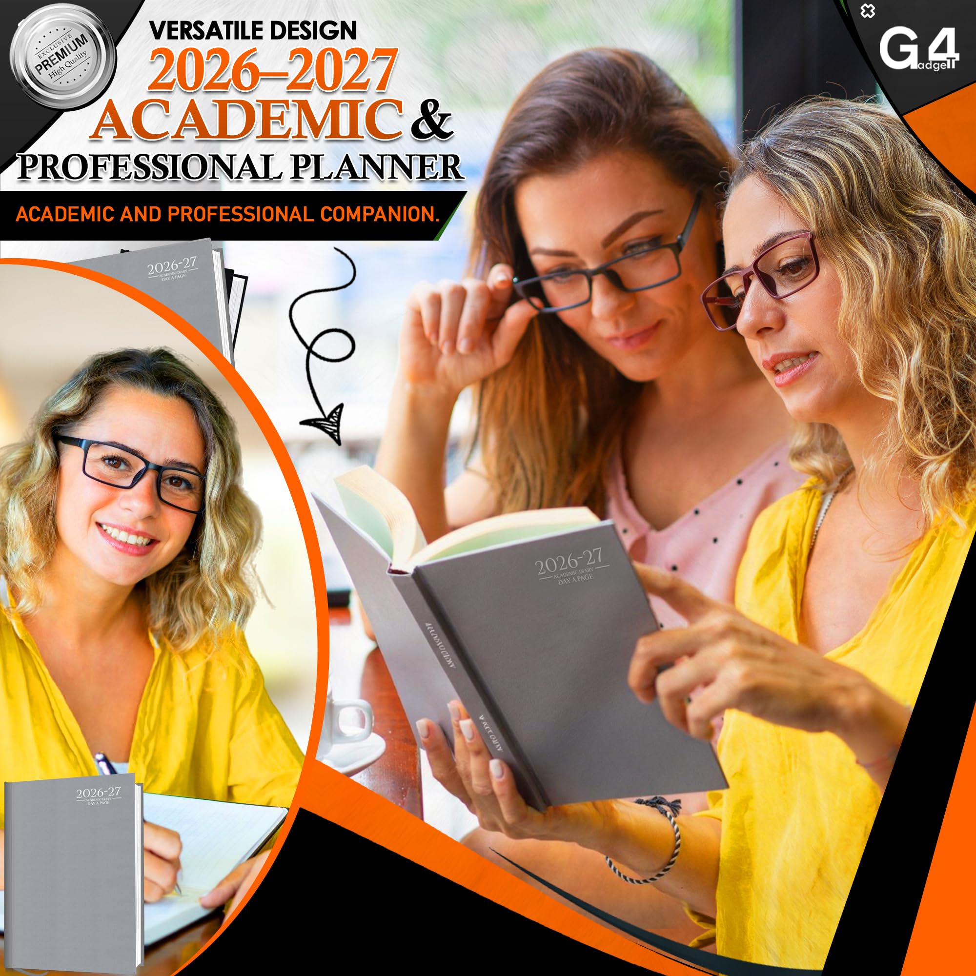 G4GADGET 2026-2027 Academic Diary A5 Day A Page Grey Hardback 3