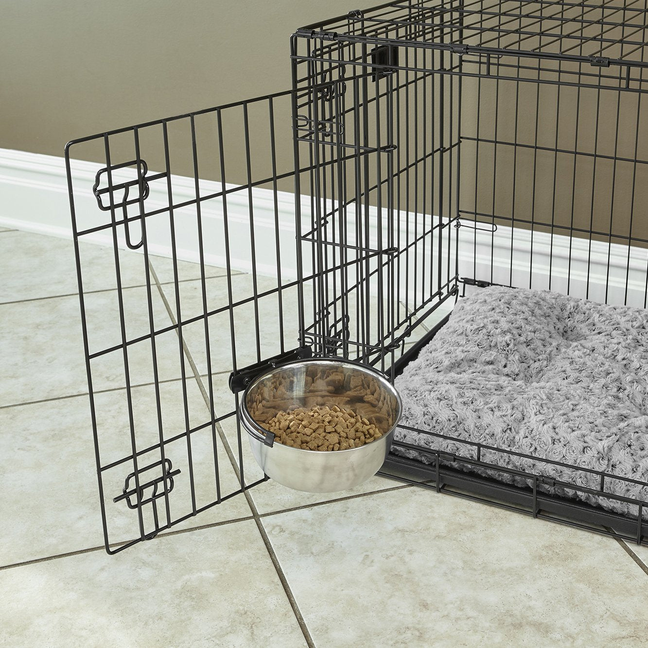 MidWest Homes for Pets Snap'y Fit Stainless Steel Bowl - Spill Proof | 20 oz Capacity | Attaches to Crate