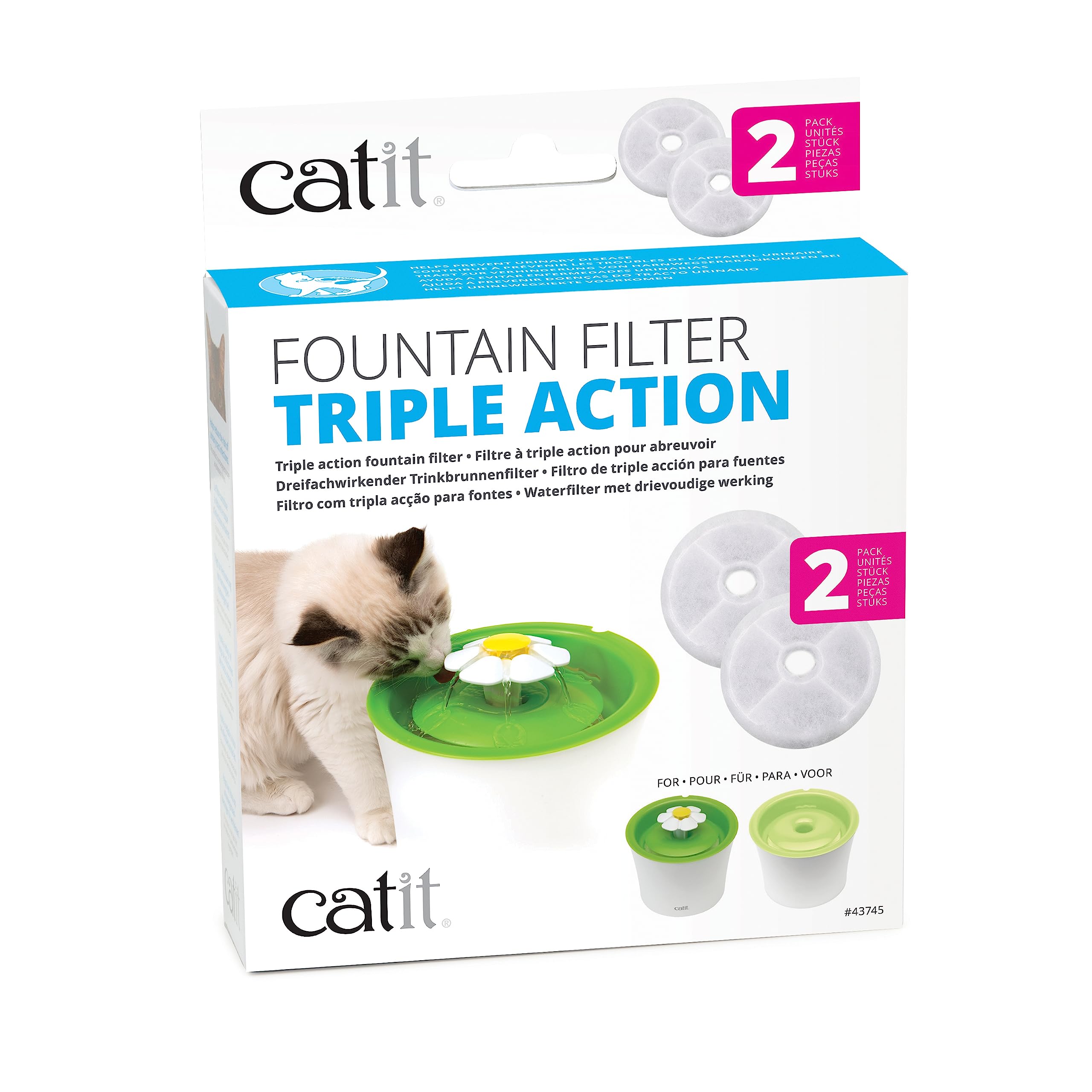 Catit Triple Action Fountain Filters for 3L Flower & Fresh & Clear Fountains | Pack of 2 1