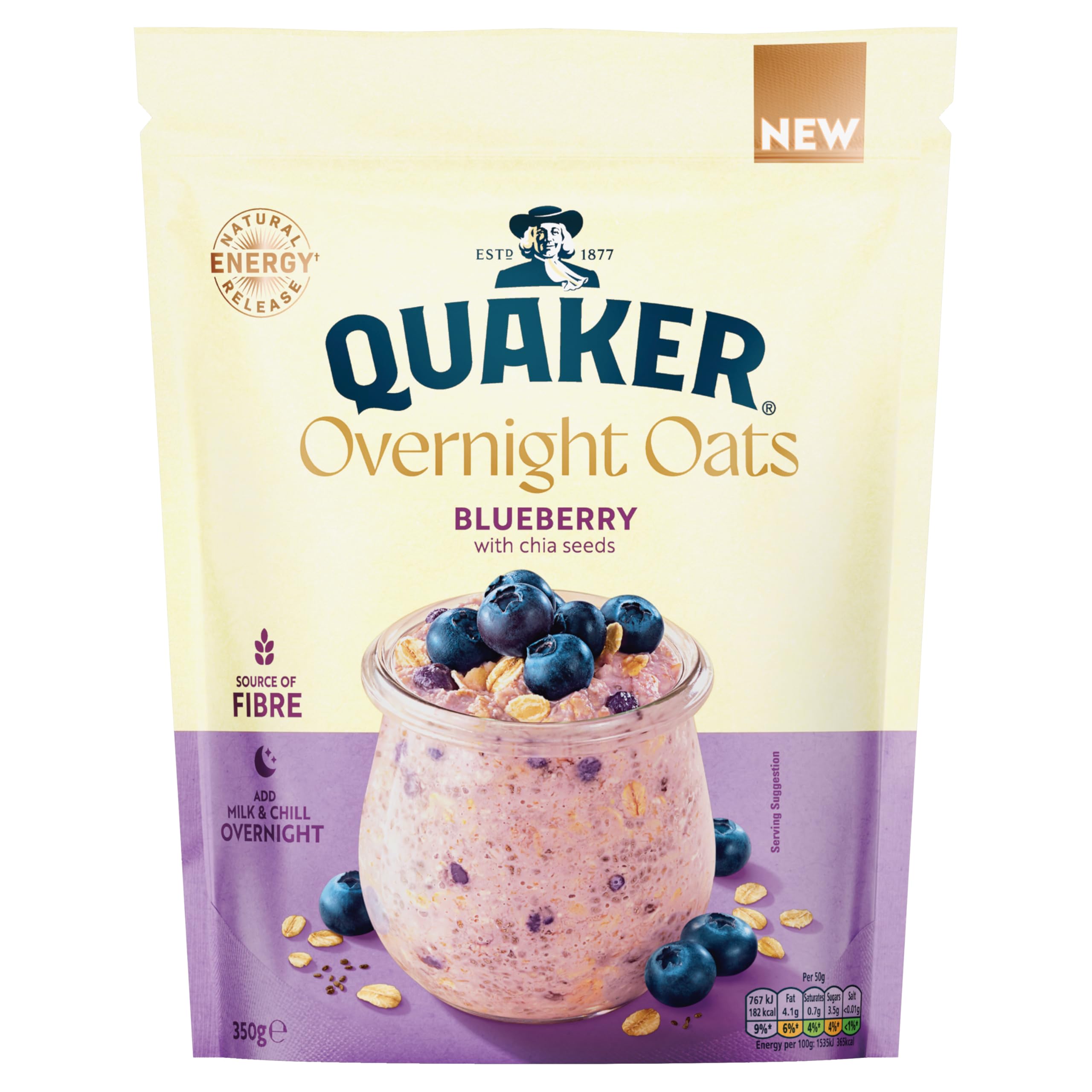Quaker Overnight Oats Blueberry Cereal - Source of Fibre | Natural Energy Release | 350g 3