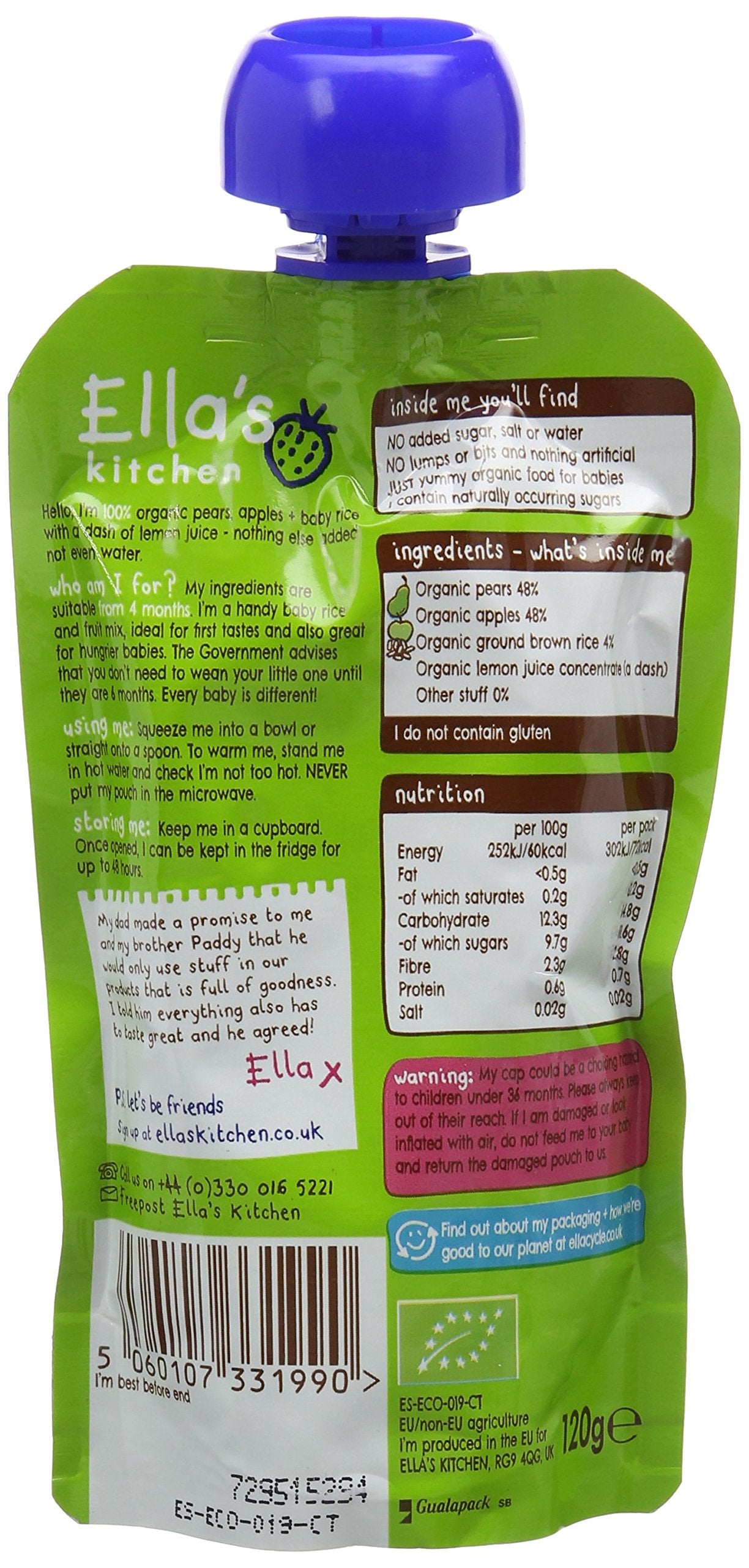 Ella's Kitchen Organic Pears Apple and Baby Rice Fruit Pot | 120g 2