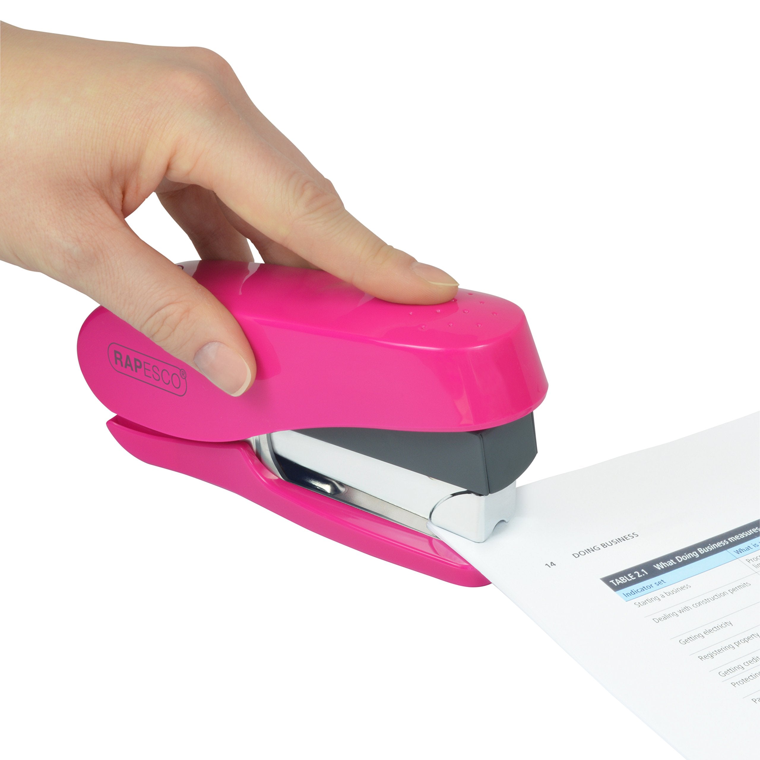 RAPESCO Luna Less Effort Desktop Stapler - 50 Sheet Capacity | Half Strip | Hot Pink