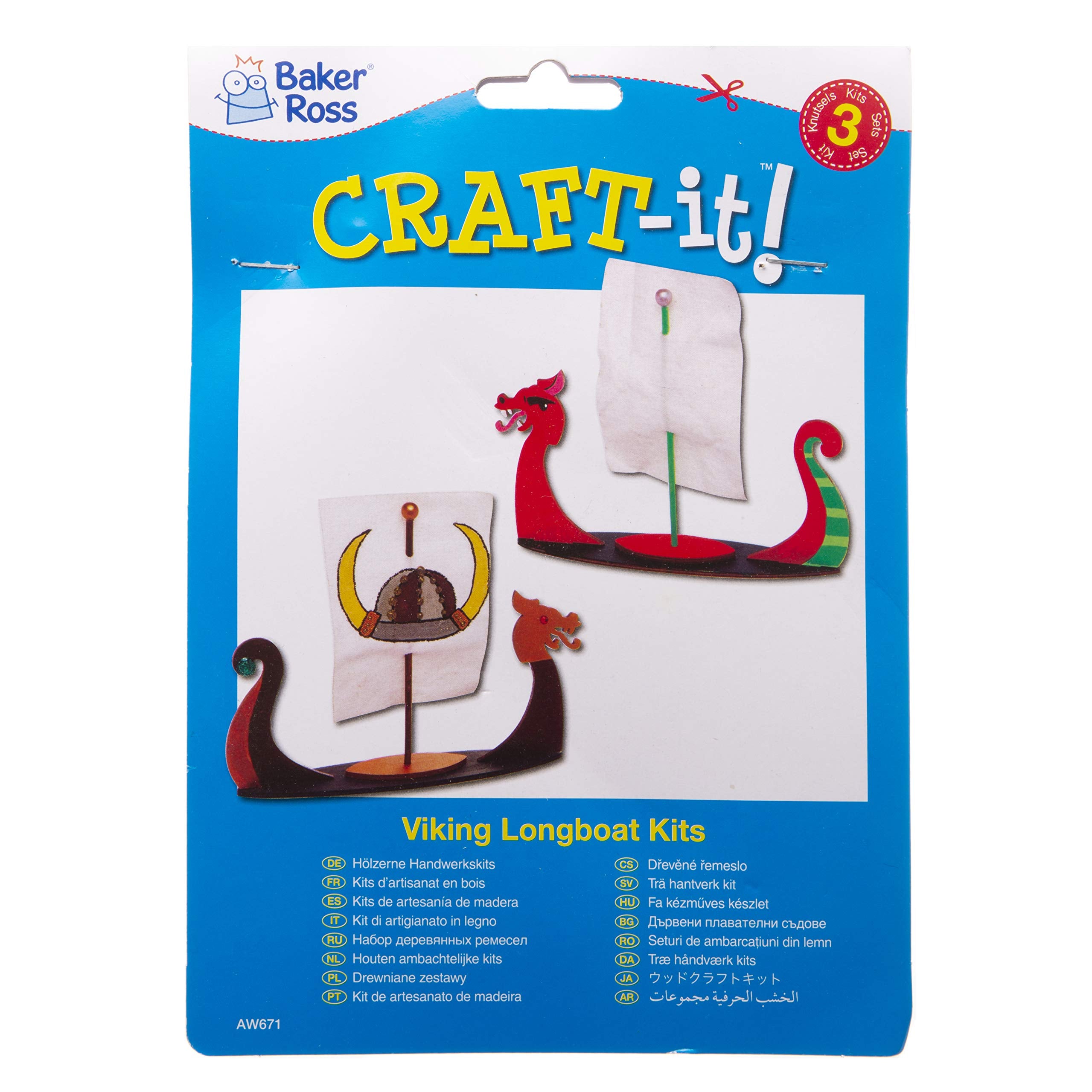 Baker Ross Viking Longboat Kits (Pack of 3) - 4mm Plywood Craft Kit for Ages 3+ 3