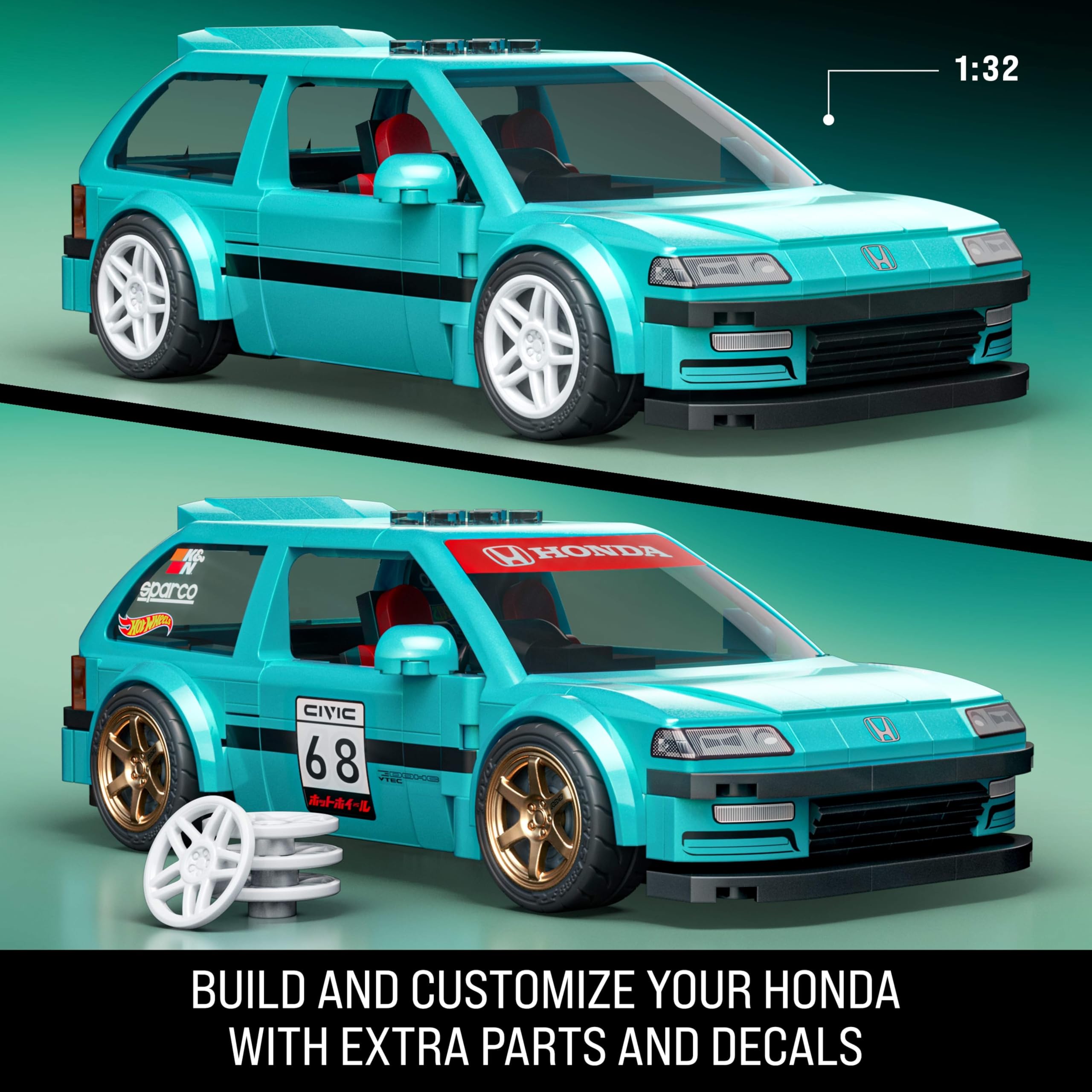 Mattel Brick Shop Hot Wheels Speed Series Building Set - Custom ’90 Honda Civic EF | 248 Pieces | Age 10+ 3