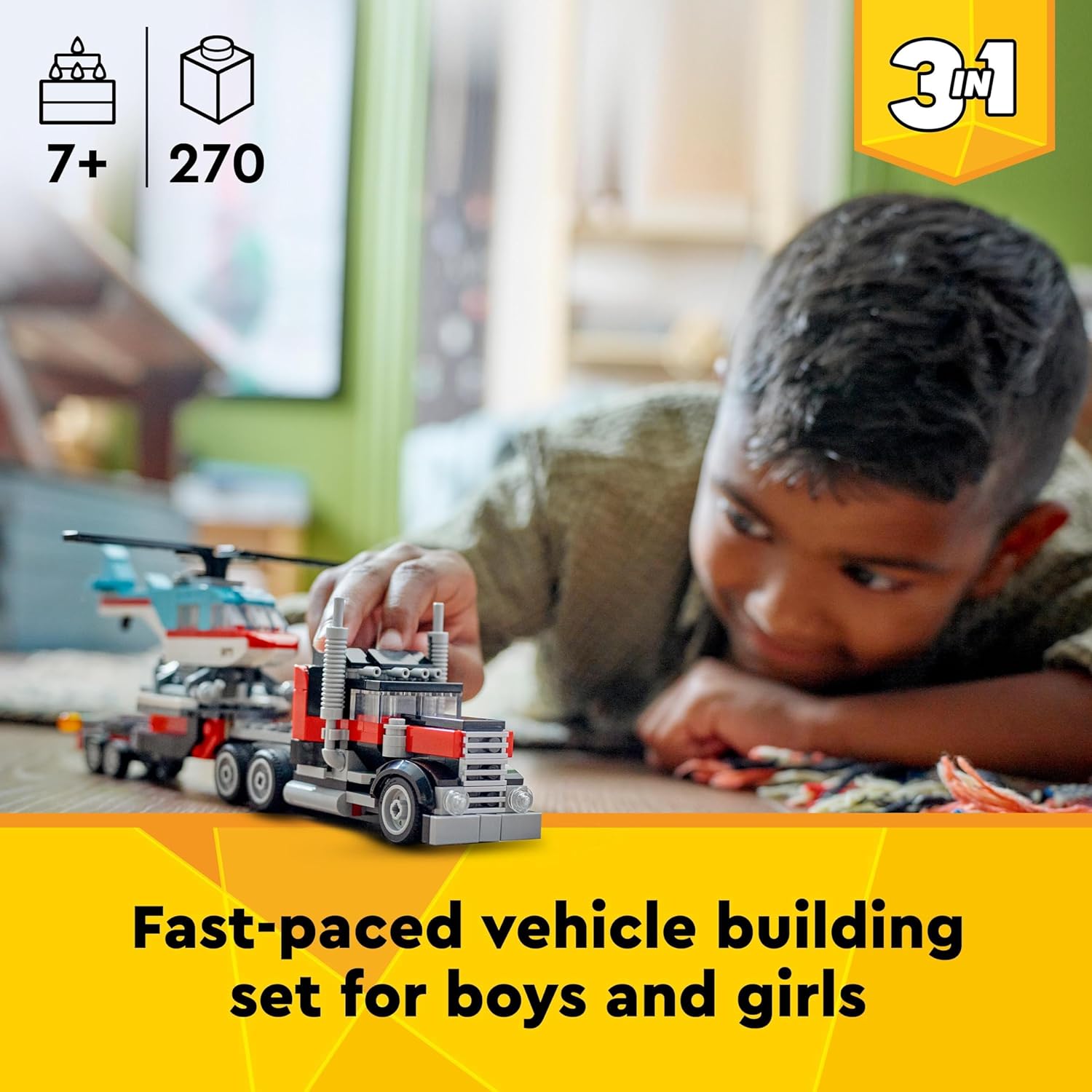 LEGO Creator 3in1 Flatbed Truck with Helicopter - 270 Piece Building Set for Ages 7+ 3