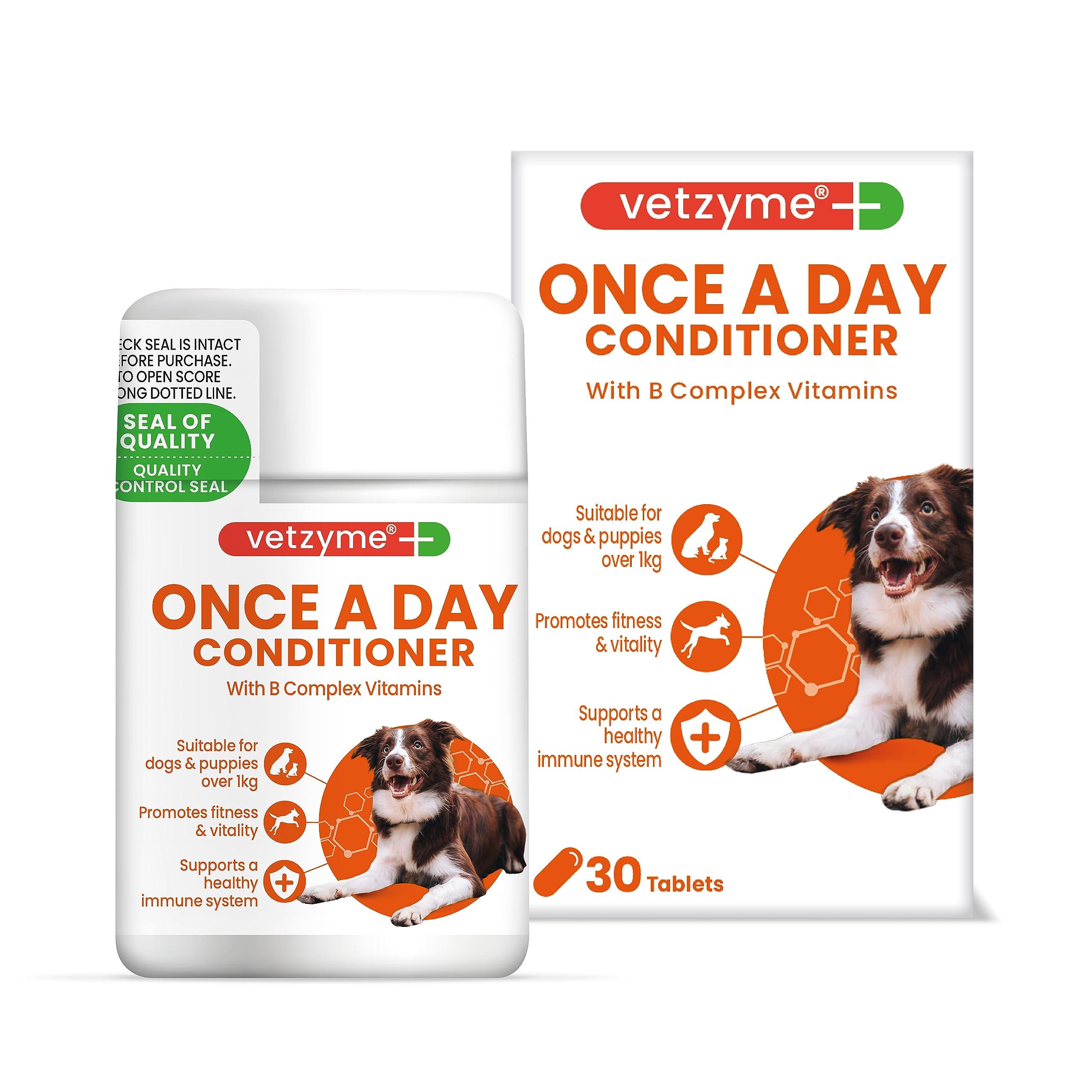 Vetzyme Once A Day Conditioning Tablets for Dogs - Multivitamin with B Complex | 30 Count