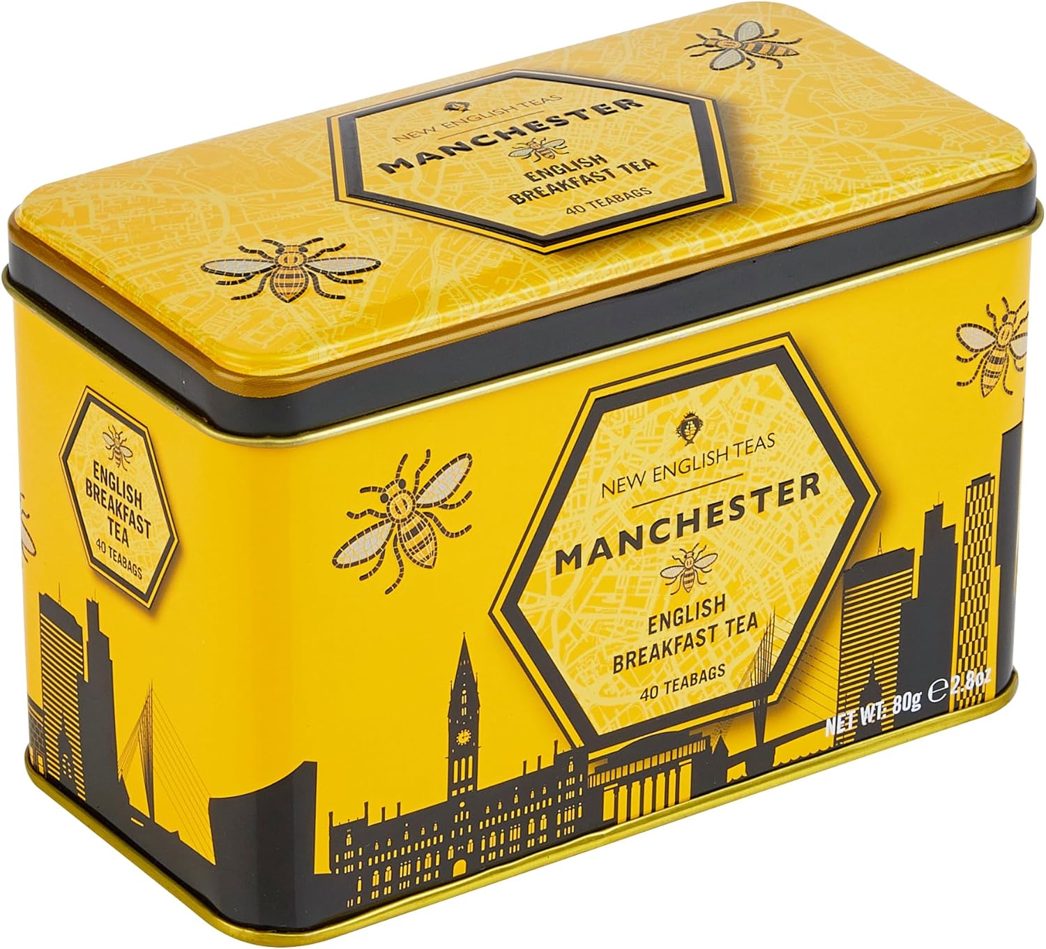 New English Teas - Manchester City Bee Tea Caddy with 40 English Breakfast Teabags 1