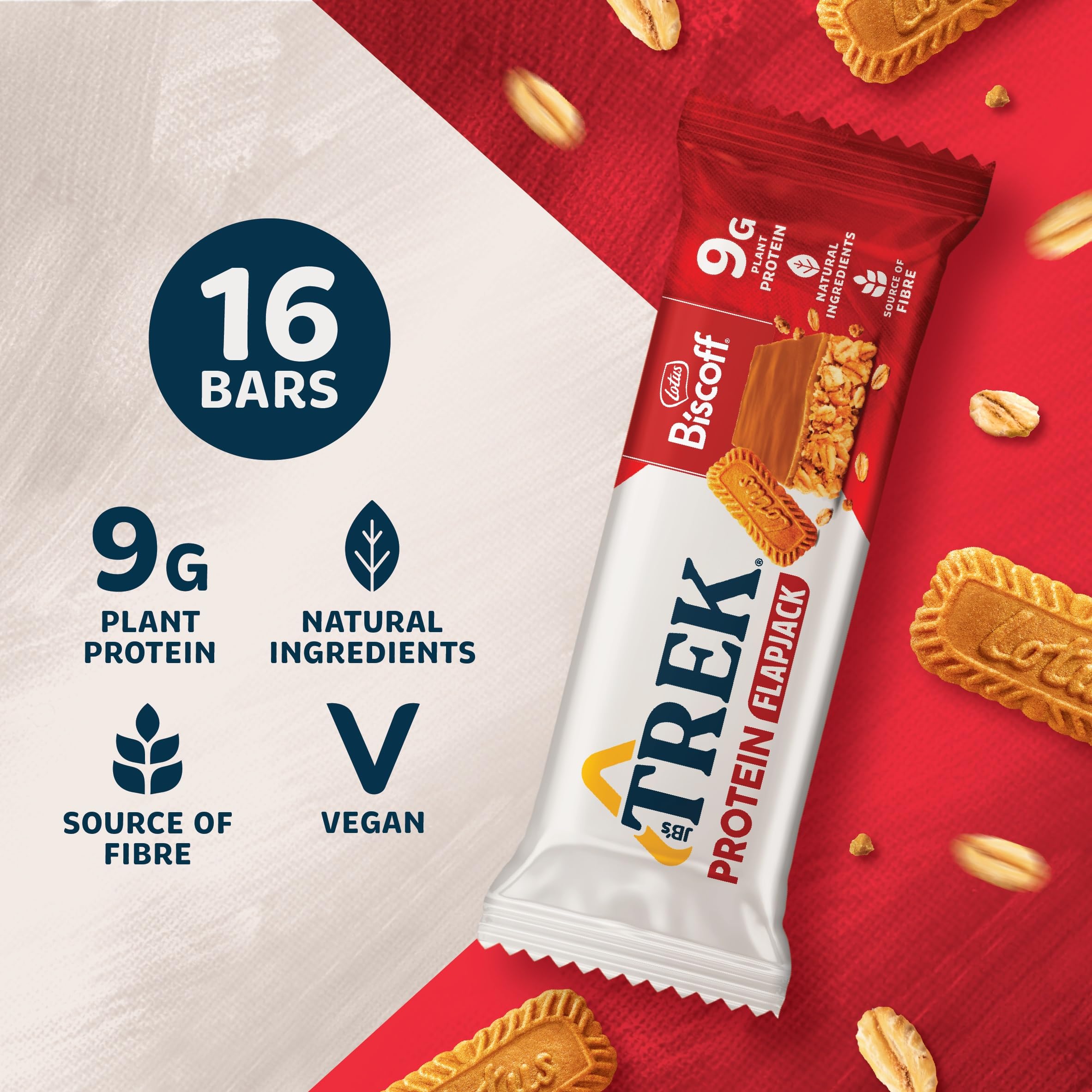 JB's TREK High Protein Flapjack Biscoff - Plant-Based Vegan Snack - 50g