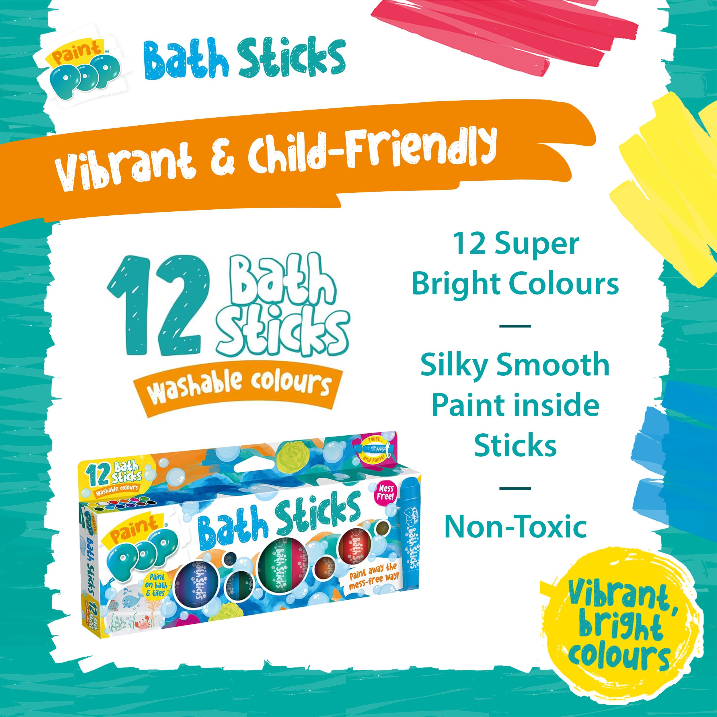 Paint Pop Bath Sticks for Kids - 12 Washable Pens | Fast Drying | Easy Clean Up 2