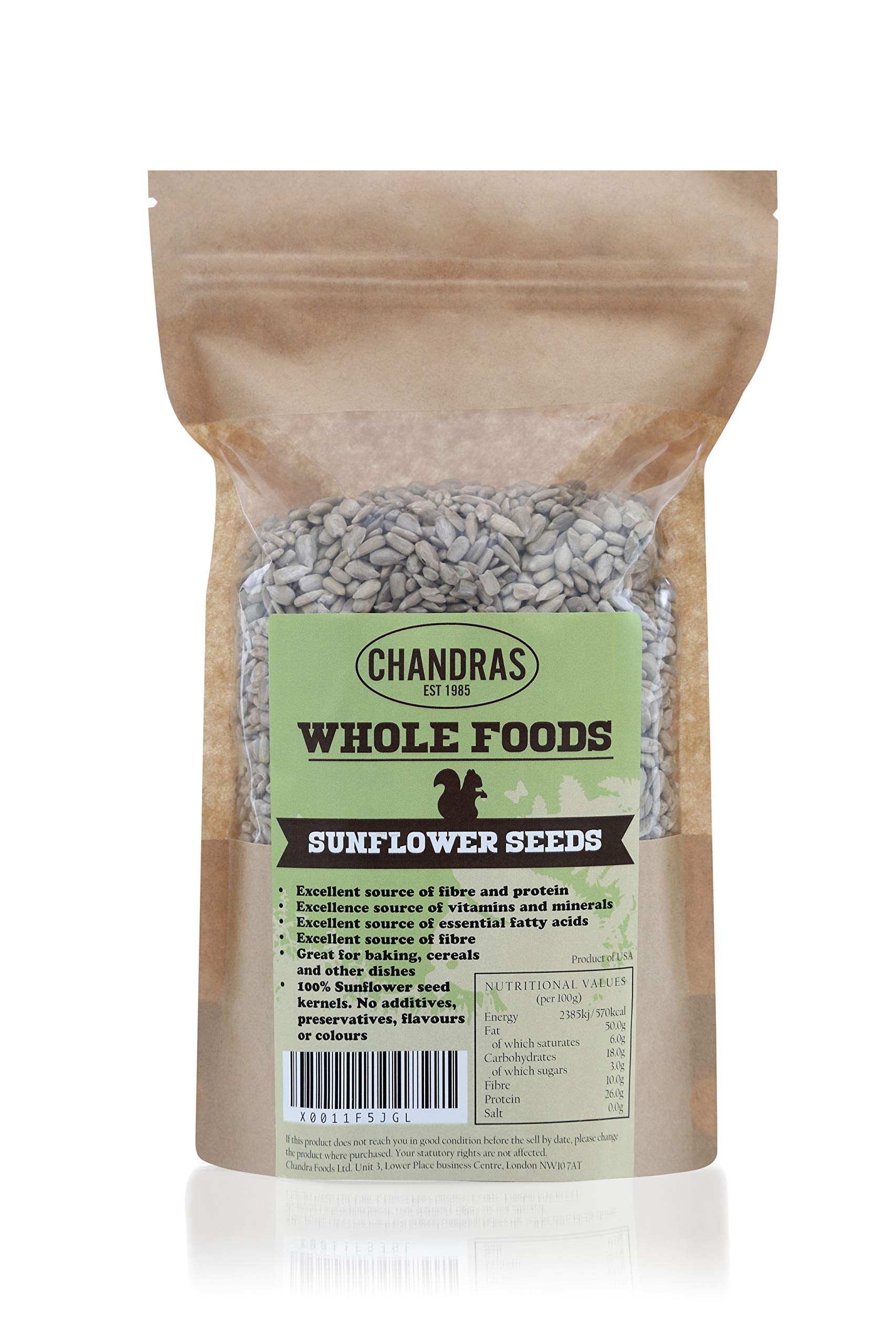 Chandra Whole Foods Sunflower Seeds - Raw, Whole, 500g