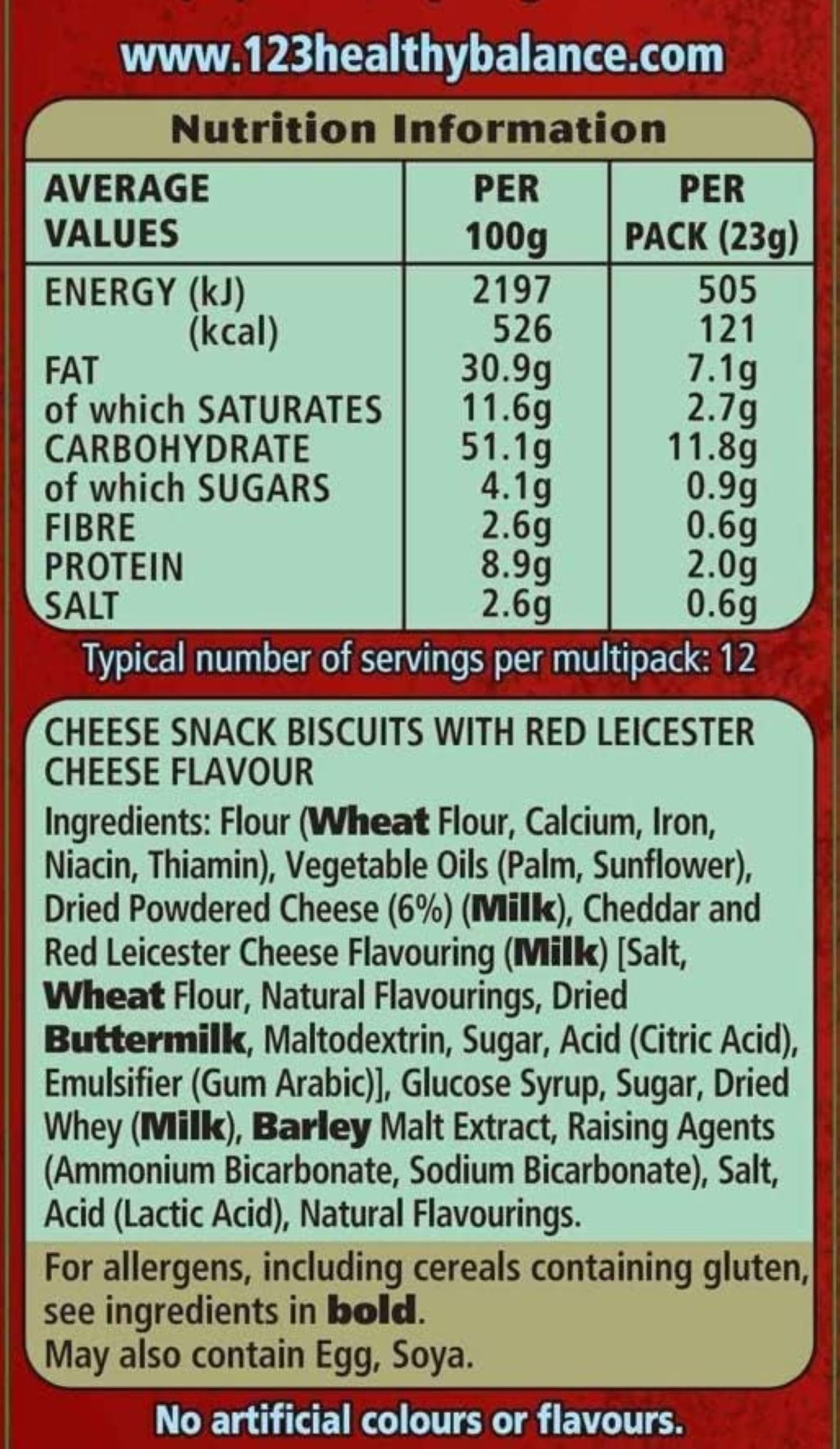 Jacob's Mini Cheddars Red Leicester Flavour  - 12 x 23 g Bags per Pack