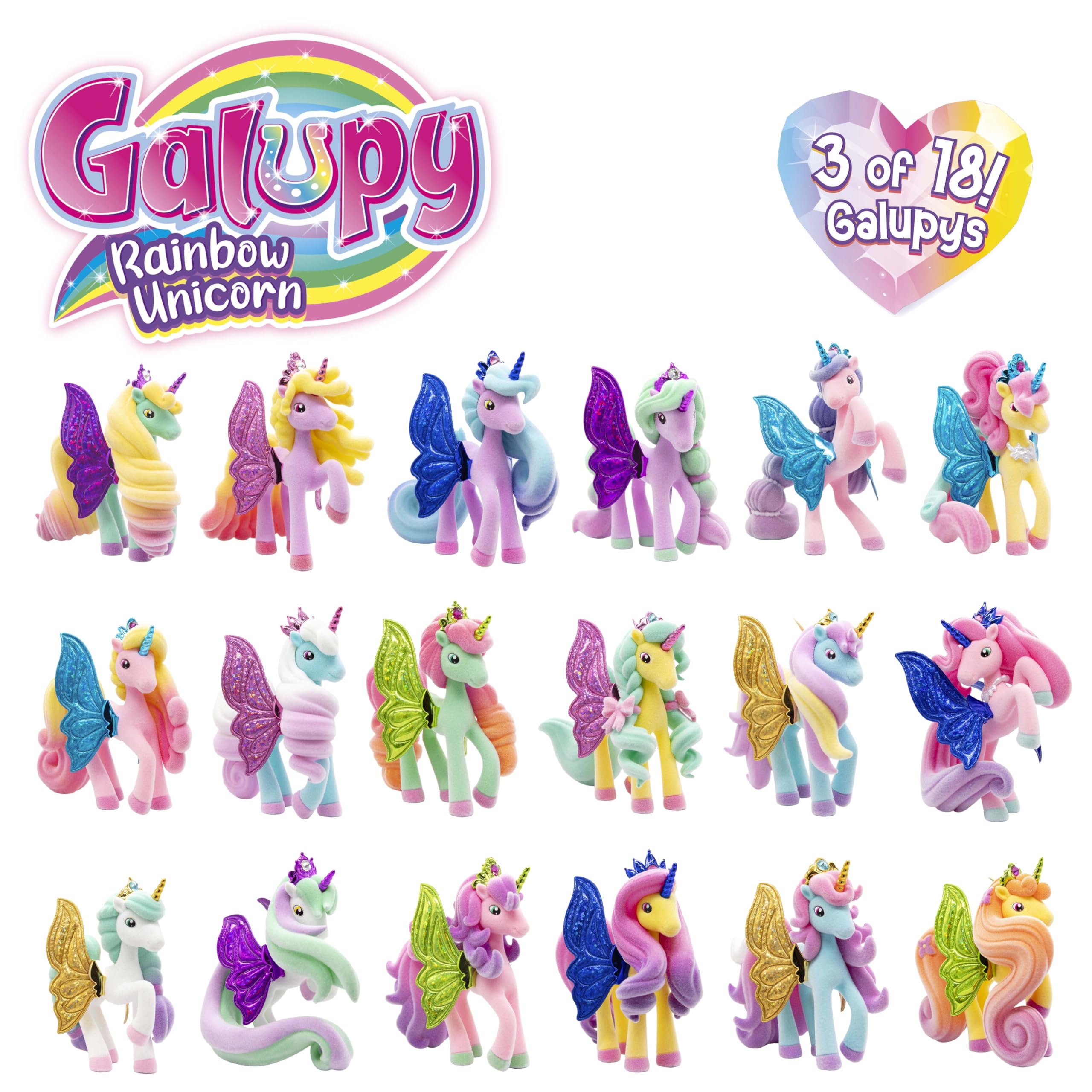 Galupy Rainbow Unicorn Toy Set - 3 Pack Collectible Figures with Swarovski Crystals 6
