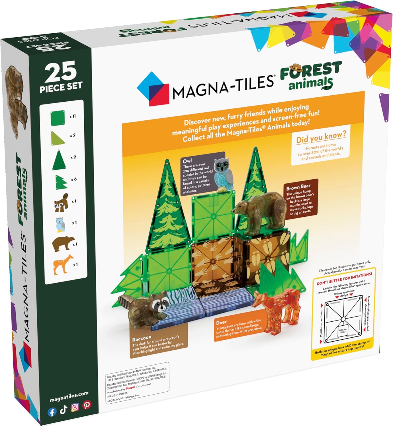 Magna-Tiles Forest Animals 25-Piece Set - Magnetic Building Toys for Kids 3+ 5