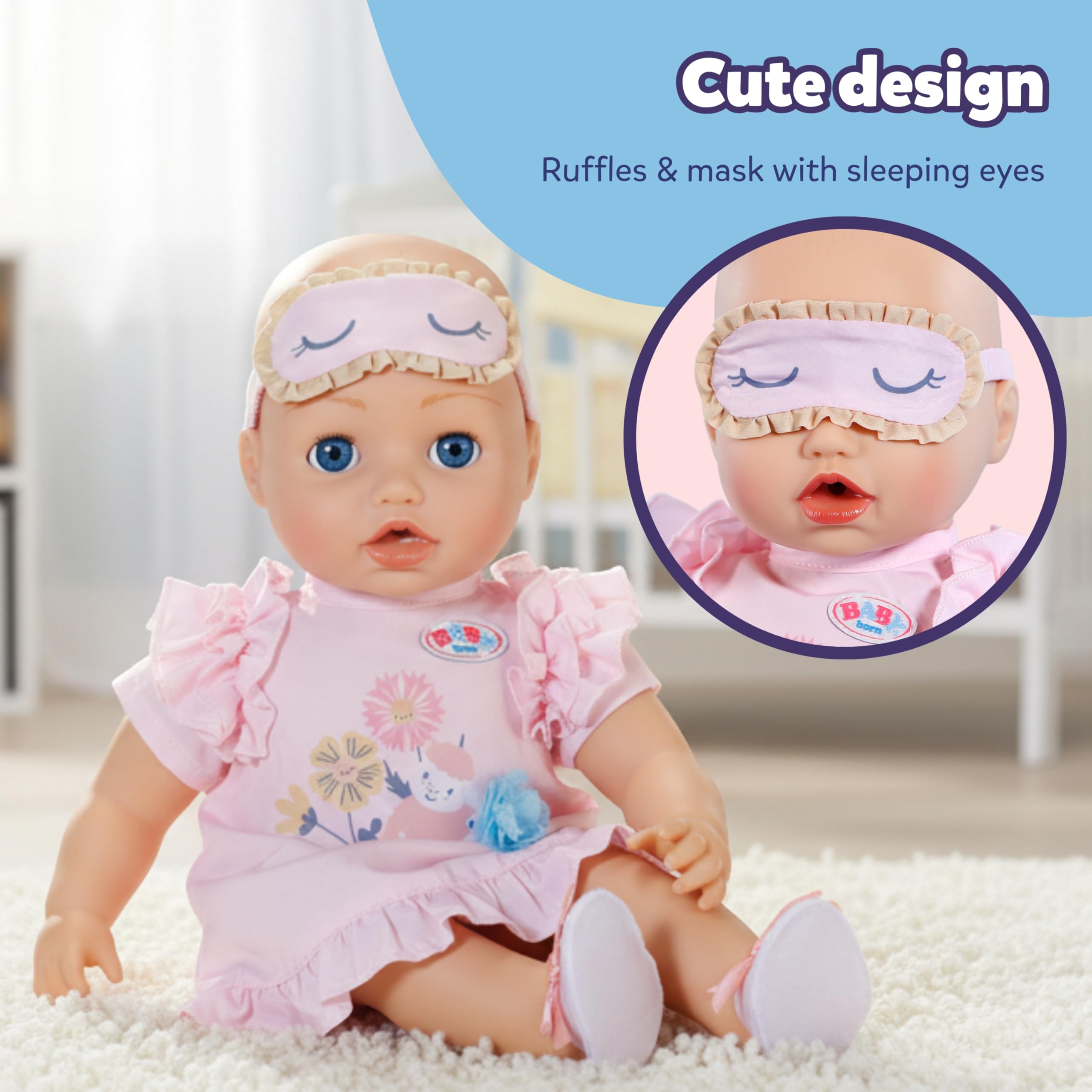 BABY born Nightgown Set - Includes Sleep Mask & Slippers | Pink | Polyester 3