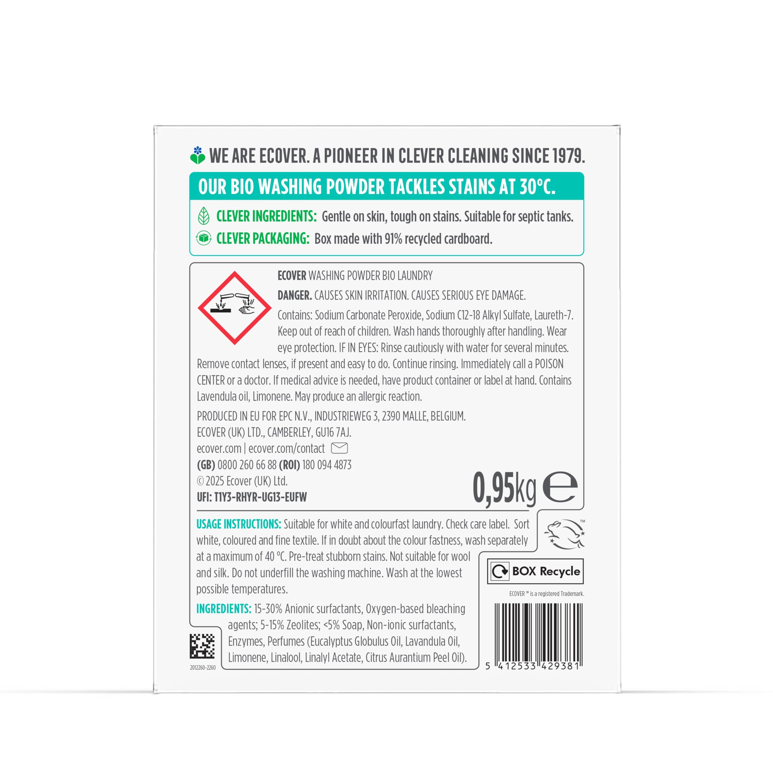Ecover Bio Laundry Detergent Powder - Enzyme Enriched, Lavender Scent | 950 g