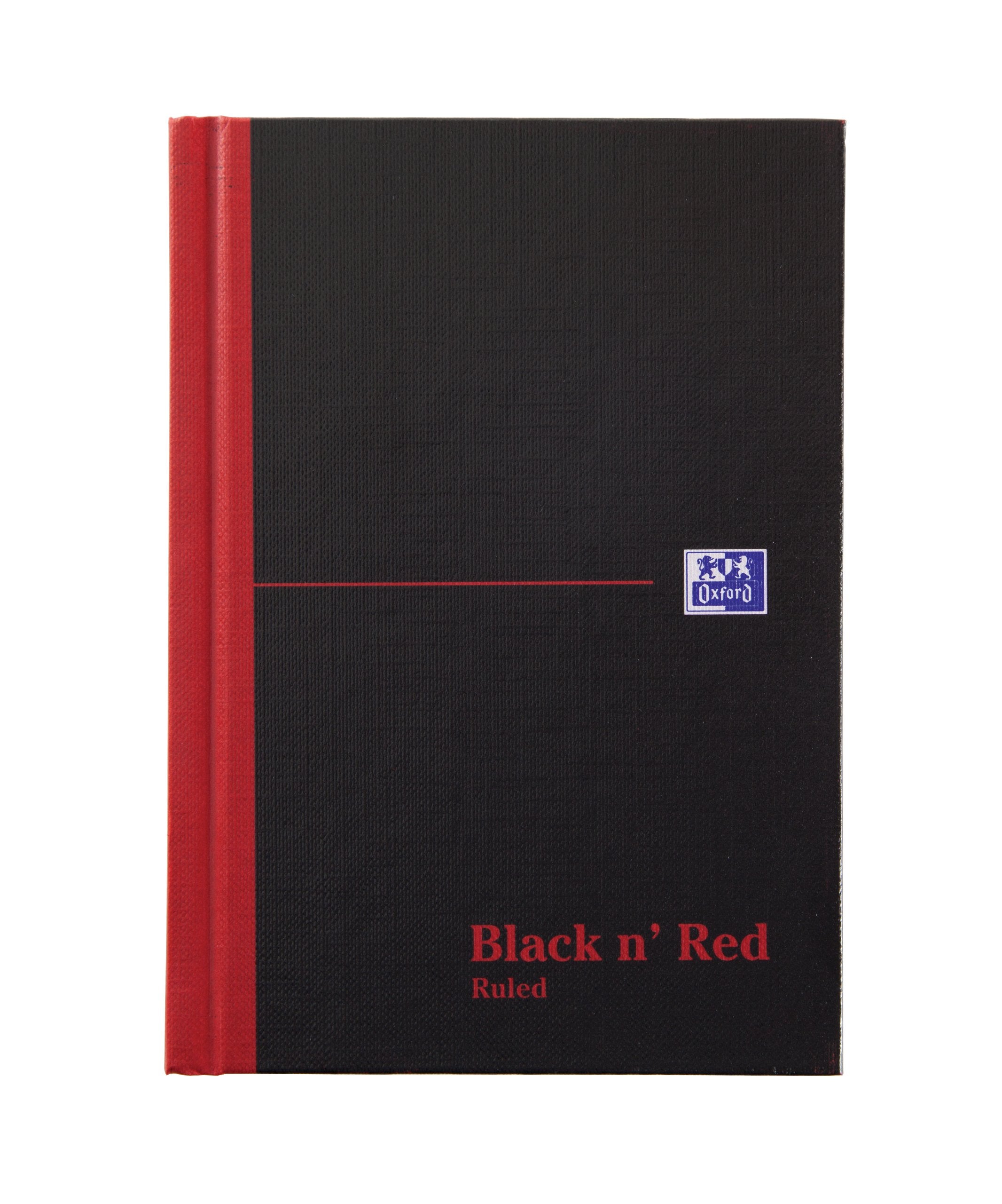 Black n' Red A6 Casebound Hardback Notebook - Ruled, 192 Pages, Black Cover with Red Spine