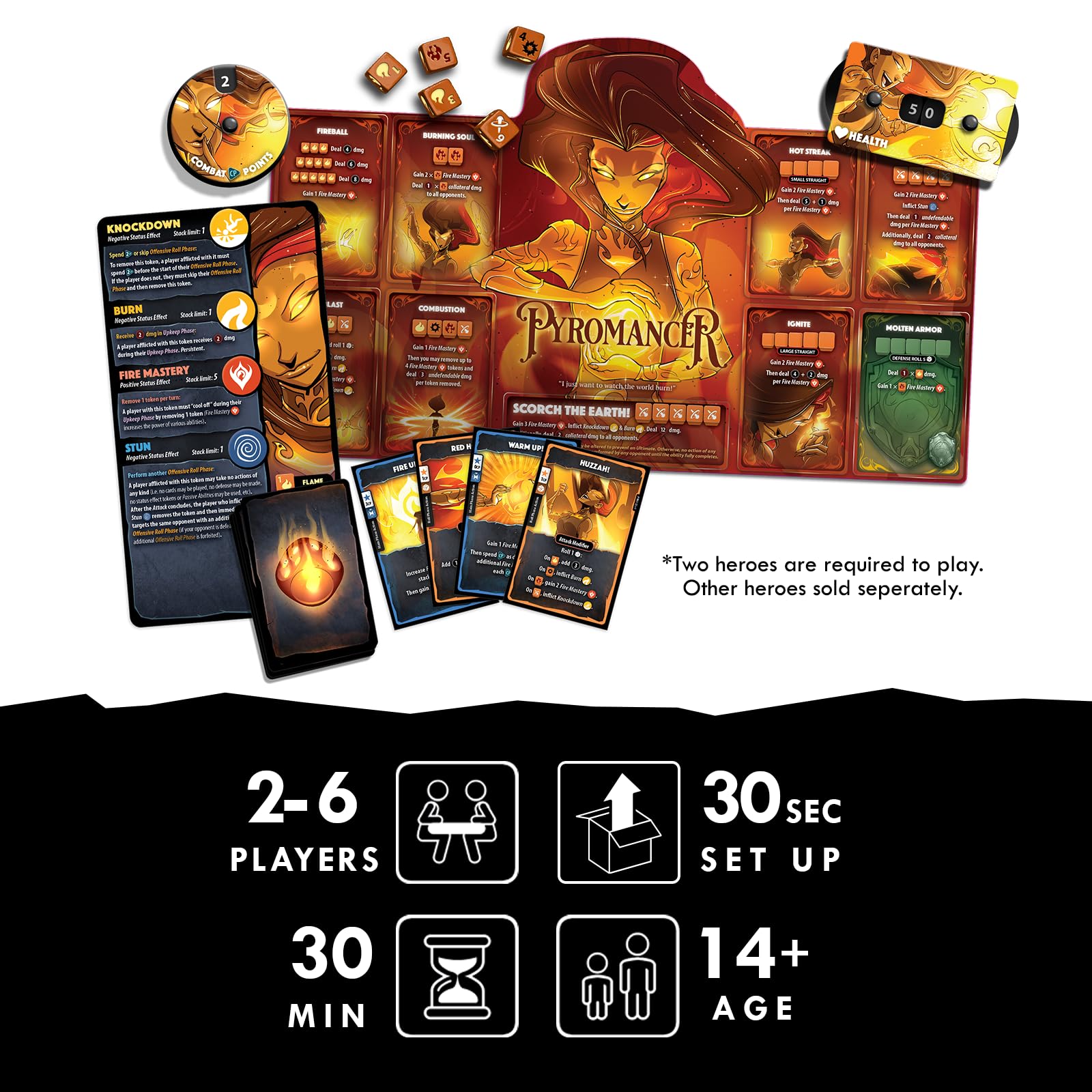 Dice Throne Pyromancer Hero Pack - High Damage Fire Playstyle | 2-4 Players | Ages 8+