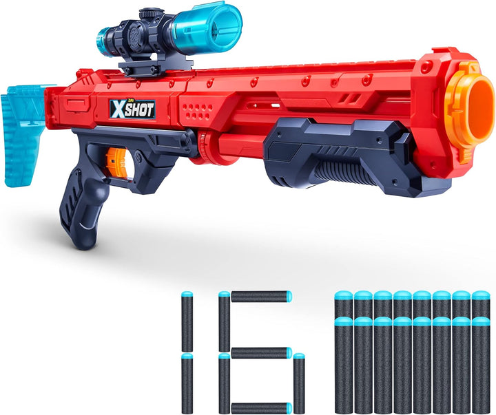 X Shot Excel - Hawk Eye Foam Dart Blaster with 16 Darts, Detachable Scope, and Tactical Grip