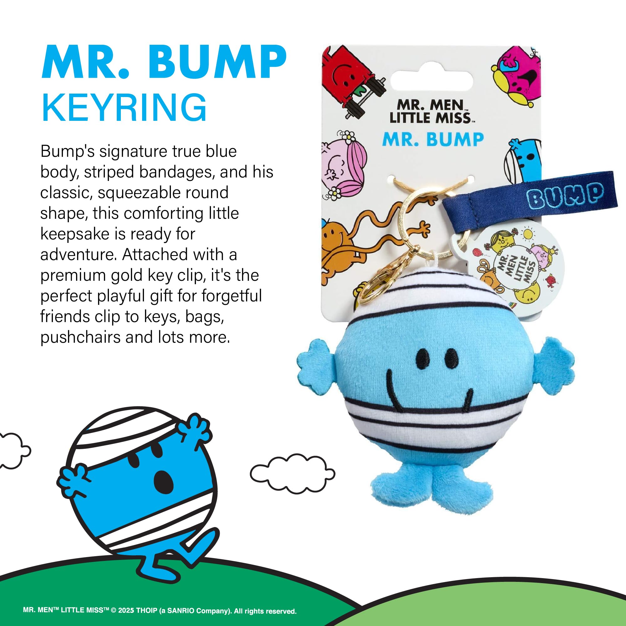 Rainbow Designs Mr Bump Plush Keyring - Soft Polyester | Gold-Tone Attachment | 110x35x160mm