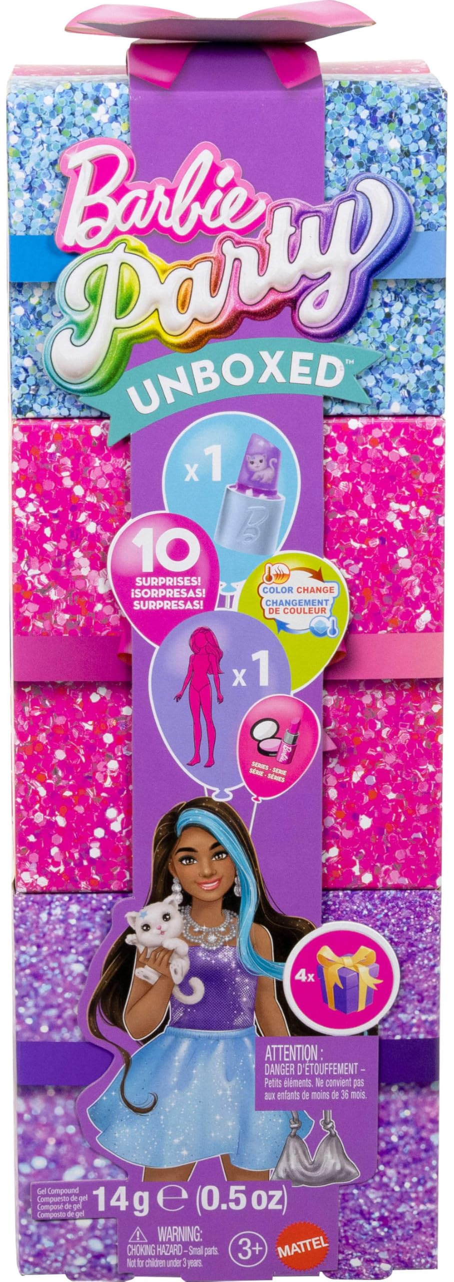 Barbie Party Unboxed Doll & Accessories, Glam Party Series with 10 Surprises | Model JFY66 1