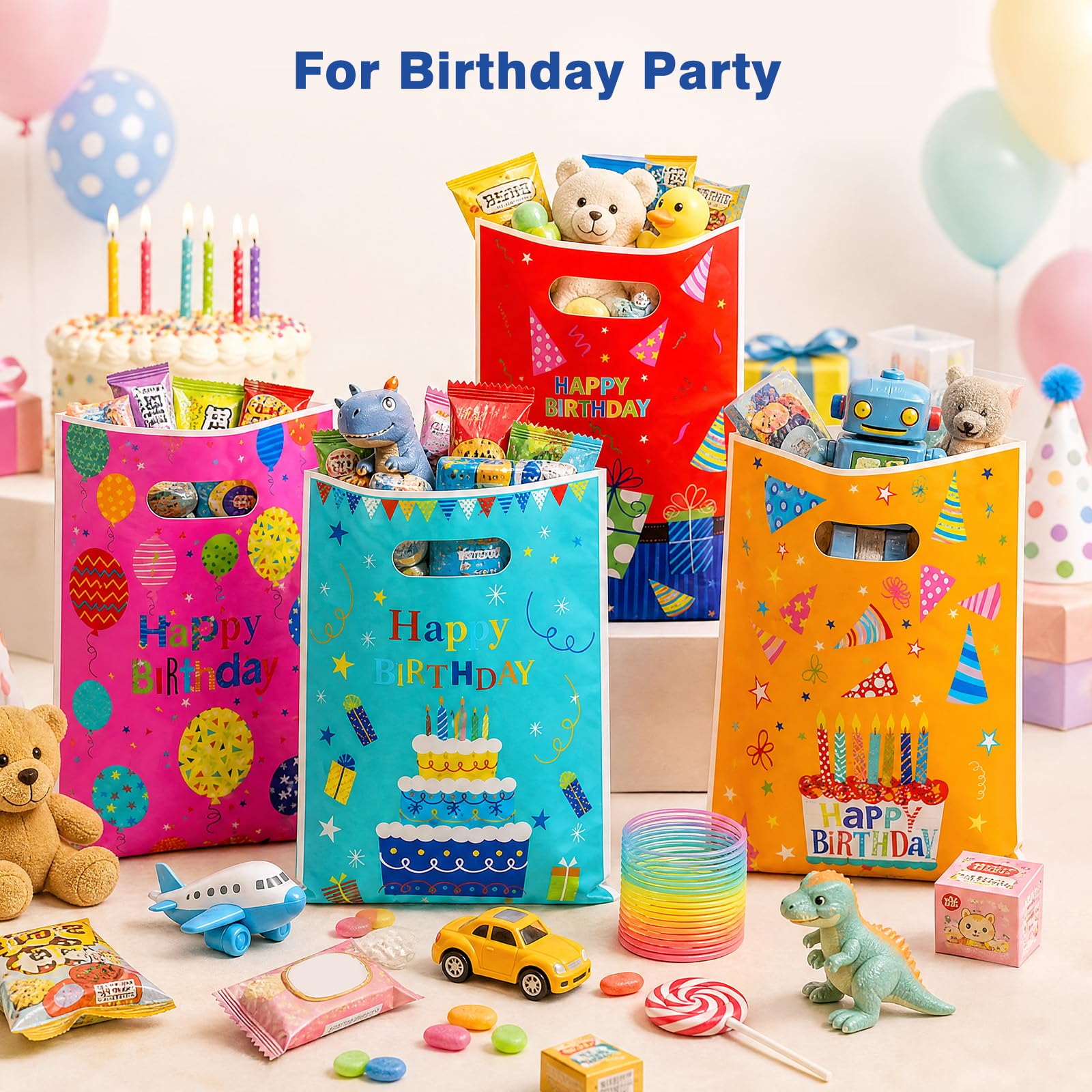Brencco Kids Birthday Party Gift Bags - 50 PCS Value Set | 16.5x25 cm | 4 Assorted Colors 5
