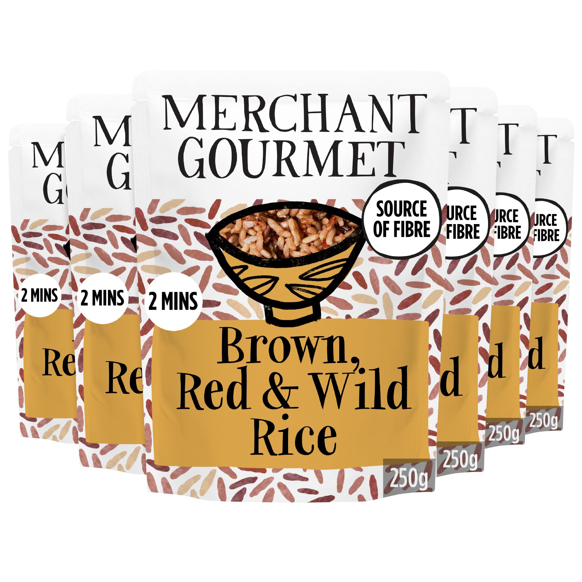 Merchant Gourmet Brown, Red & Wild Rice - Ready in Under 2 Mins | 6 x 250g Pouches | Source of Fibre