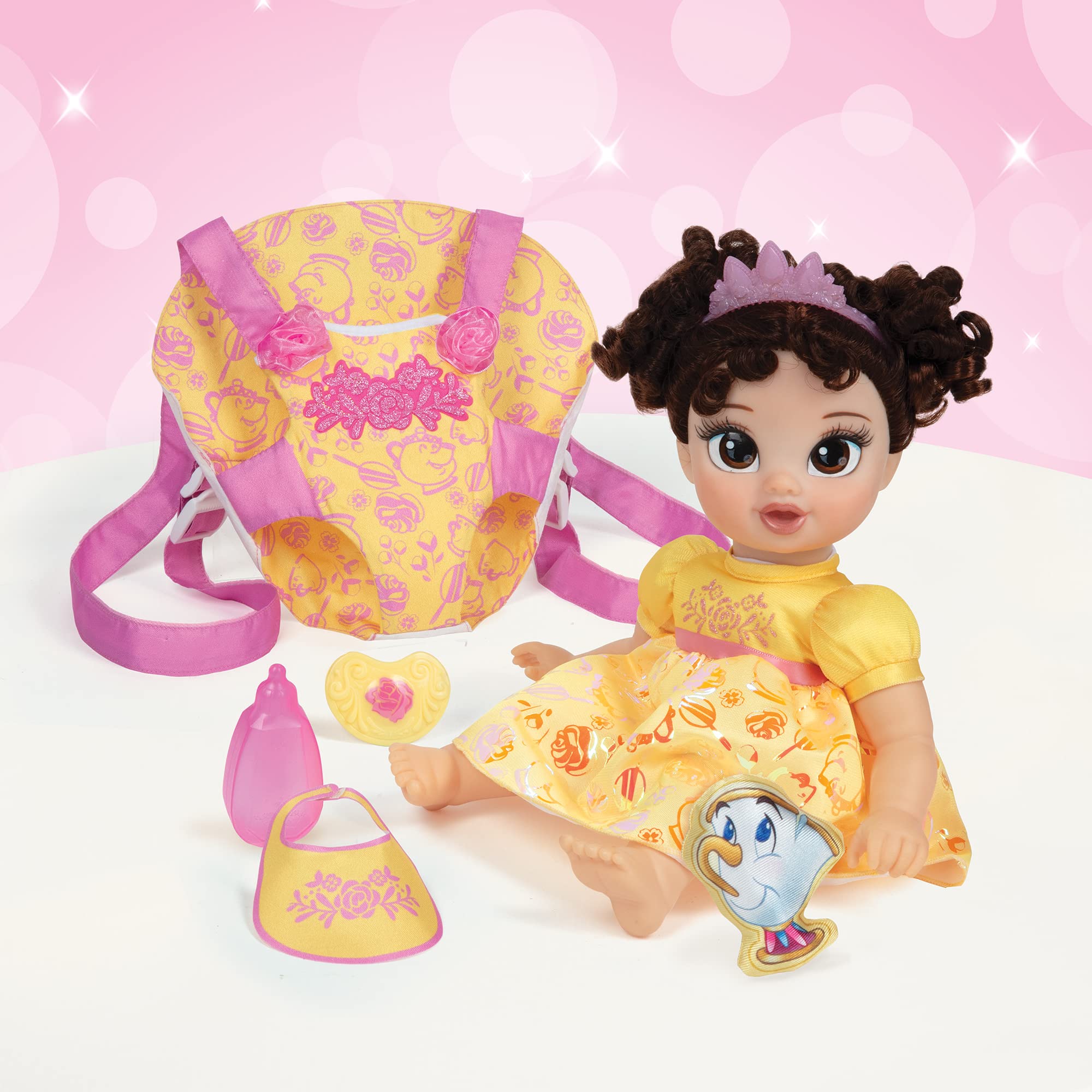 Disney Princess Baby Belle Doll with Carrier Set by Jakks Pacific | Includes Chip Plush Friend | Ages 2+ 2