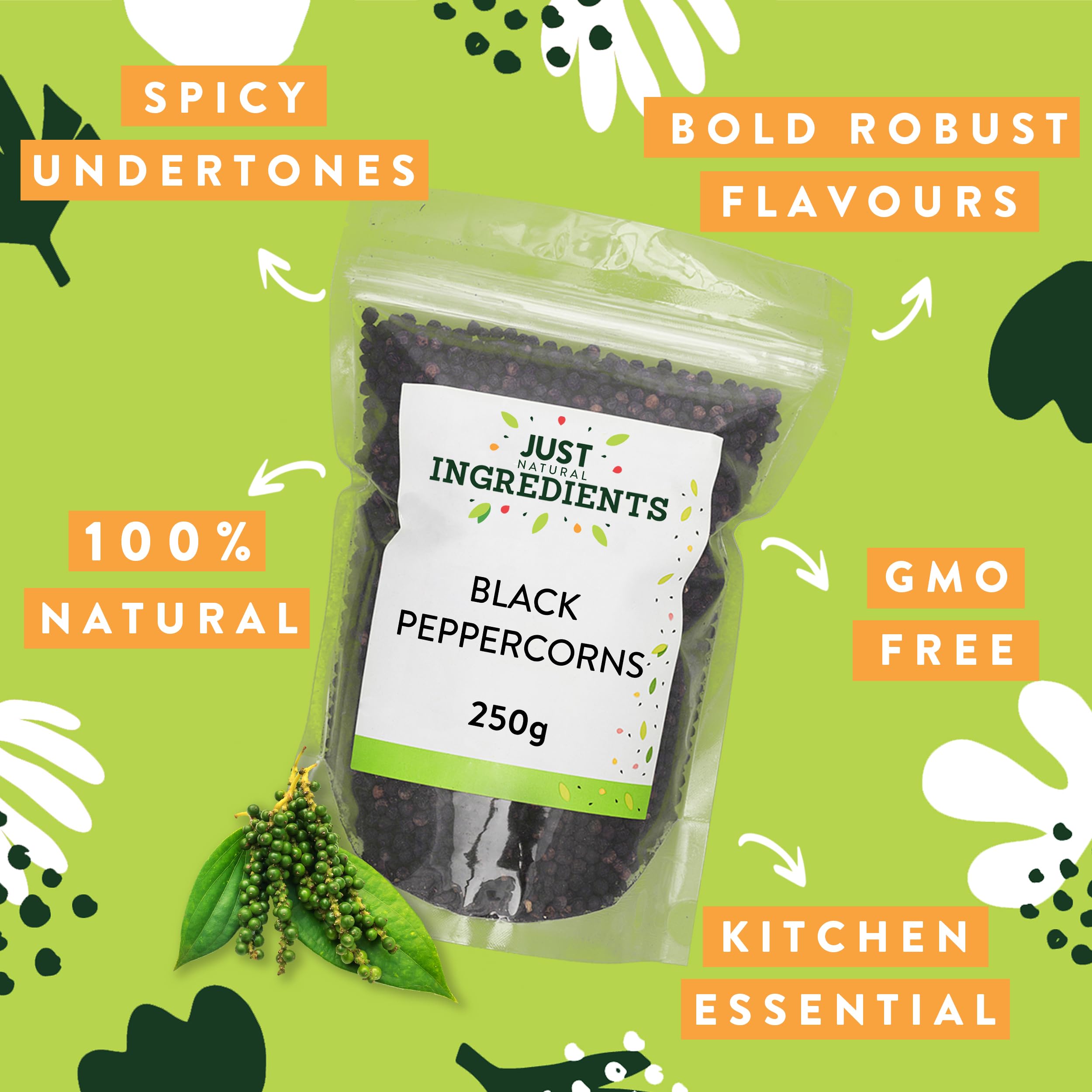 JustIngredients Organic Whole Black Peppercorns - Bold Aromatic Flavour | 250g 2