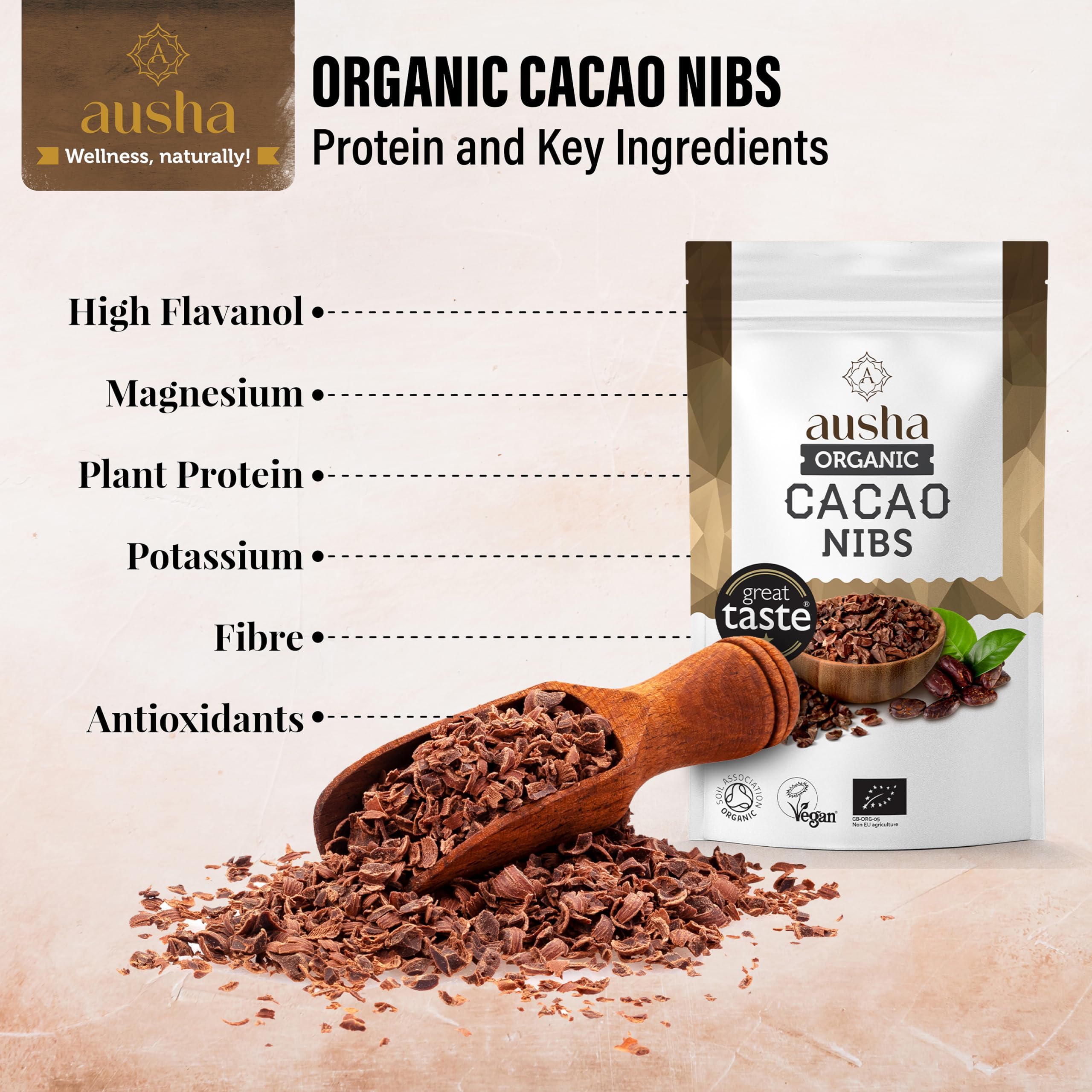 Ausha Organic Raw Cacao Nibs 200g - 1* Great Taste Award 2024 - Soil Association Certified 18