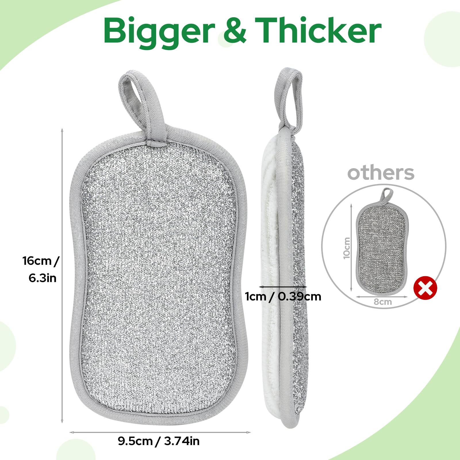 Euqvunn Dual-Sided Kitchen Cleaning Sponges - 8 Pack, Grey, 9.5x16cm 6