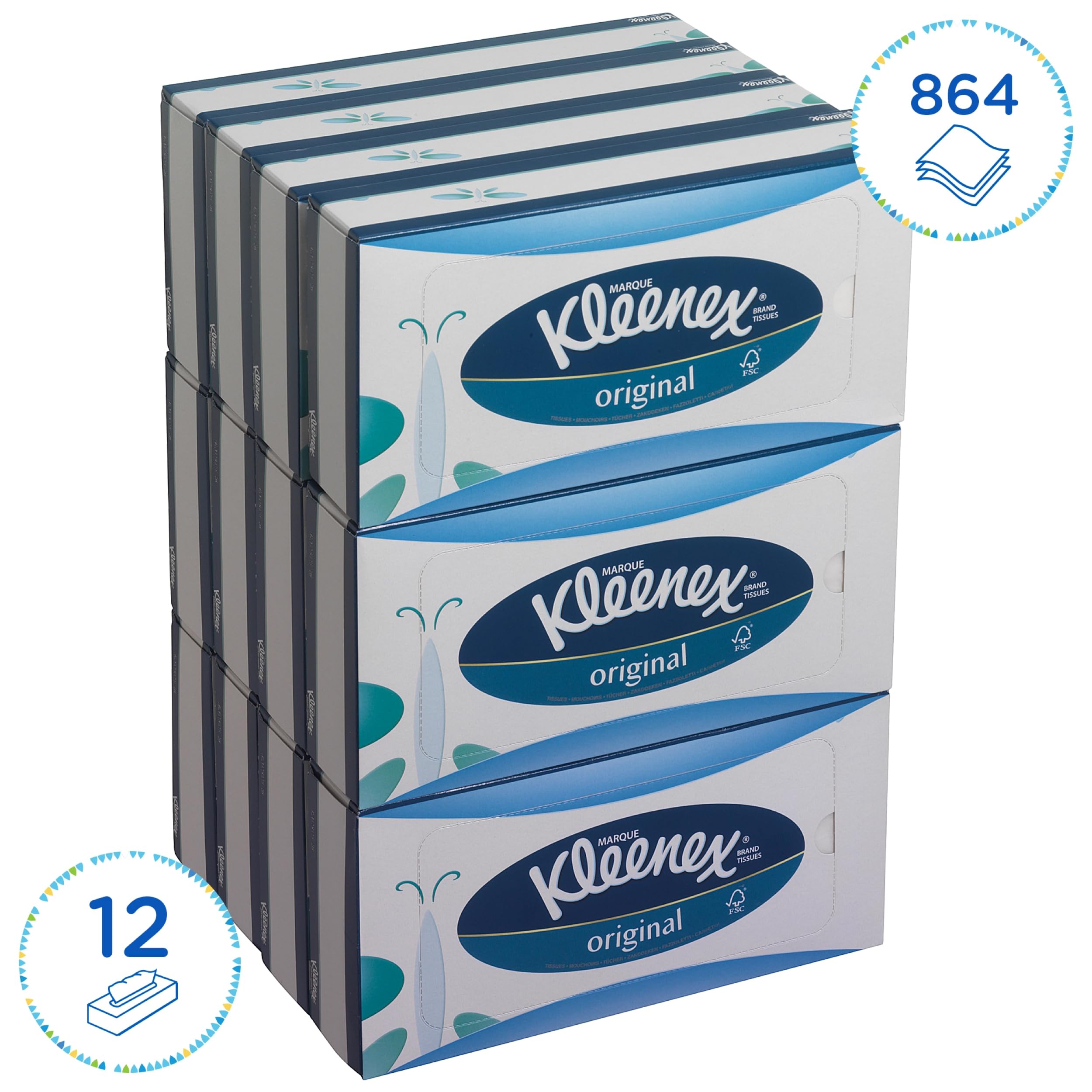 Kleenex Facial Tissues - 3-Ply Soft & Strong White Tissues | 12 Boxes of 72 Tissues 2