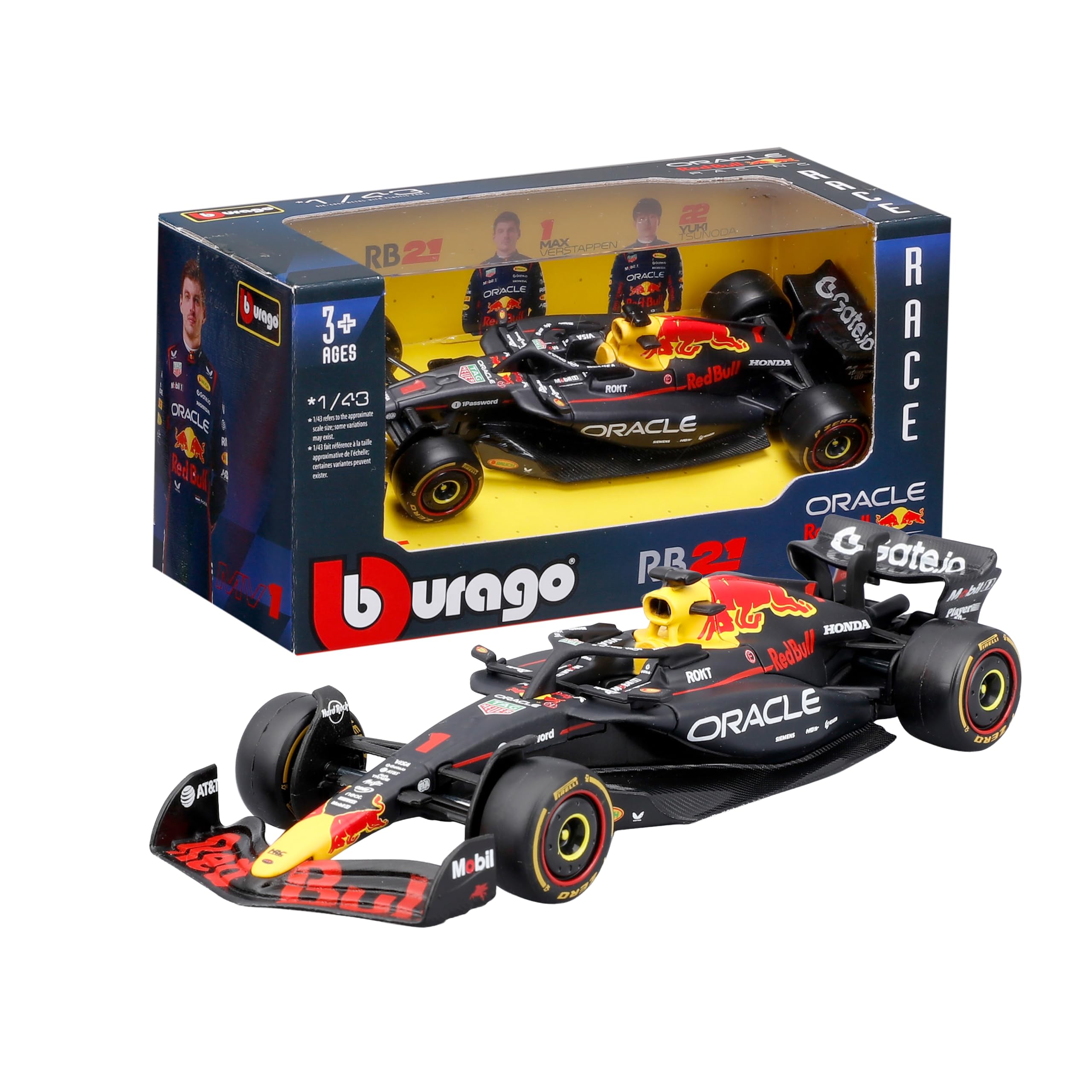 Bburago Red Bull Racing RB21 2025 #1 Verstappen 1:43 Scale Diecast Car | Metal | Red With Black Accents