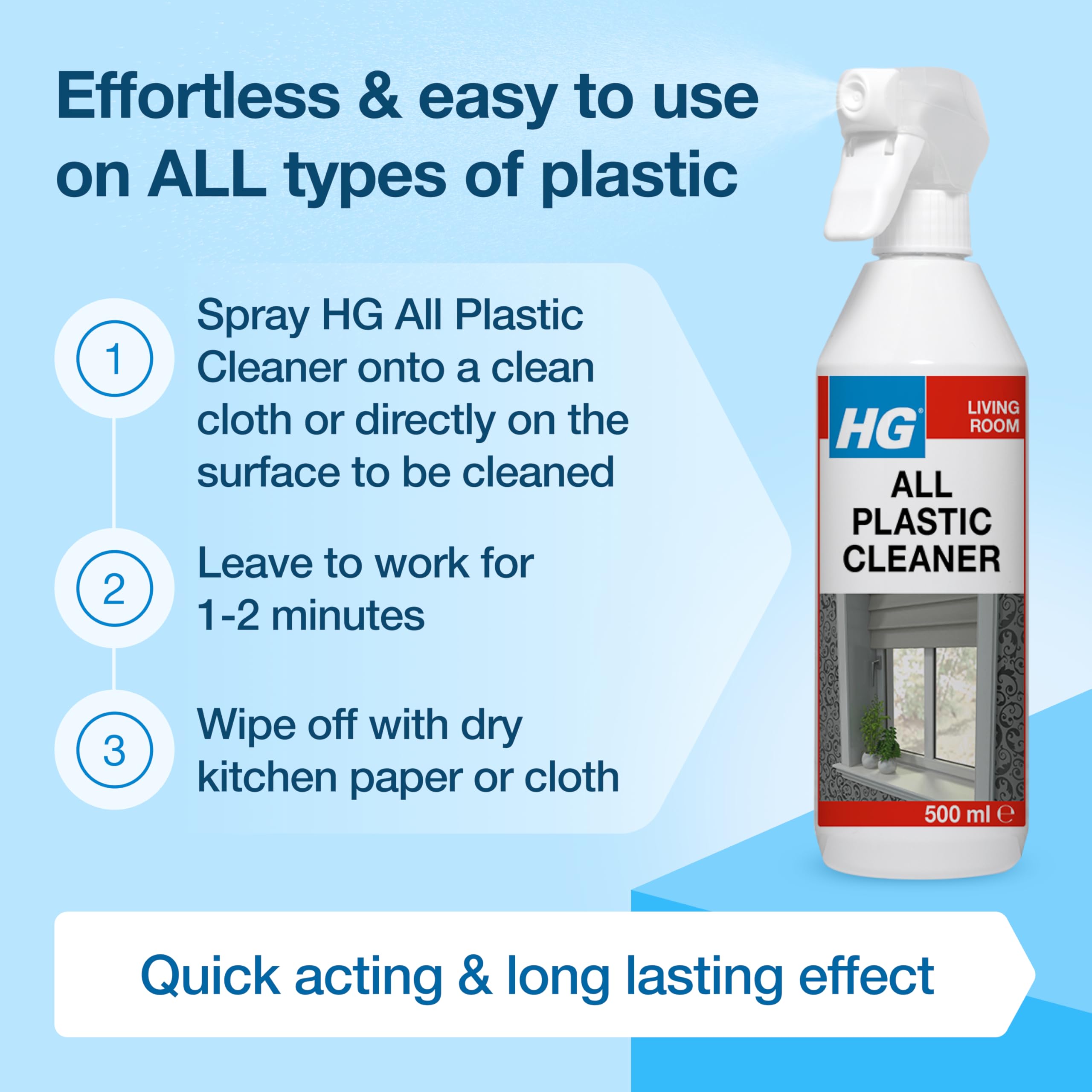 HG All Plastic Cleaner - Biodegradable Multi-Surface Spray for UPVC & Synthetic Surfaces | 500ml 4